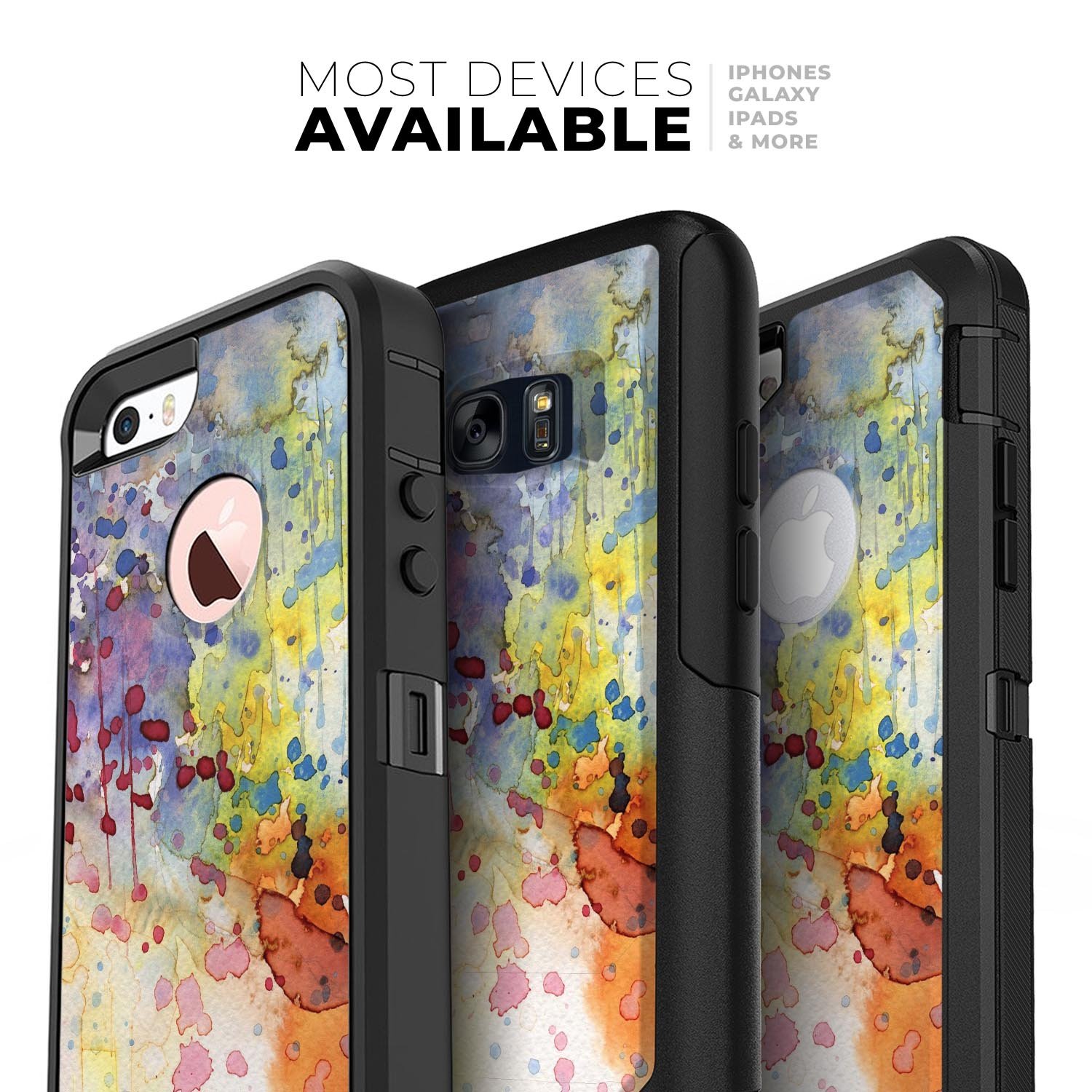 WaterColor Grunge Skin Kit for iPhone OtterBox Cases featuring vibrant colors and artistic design.