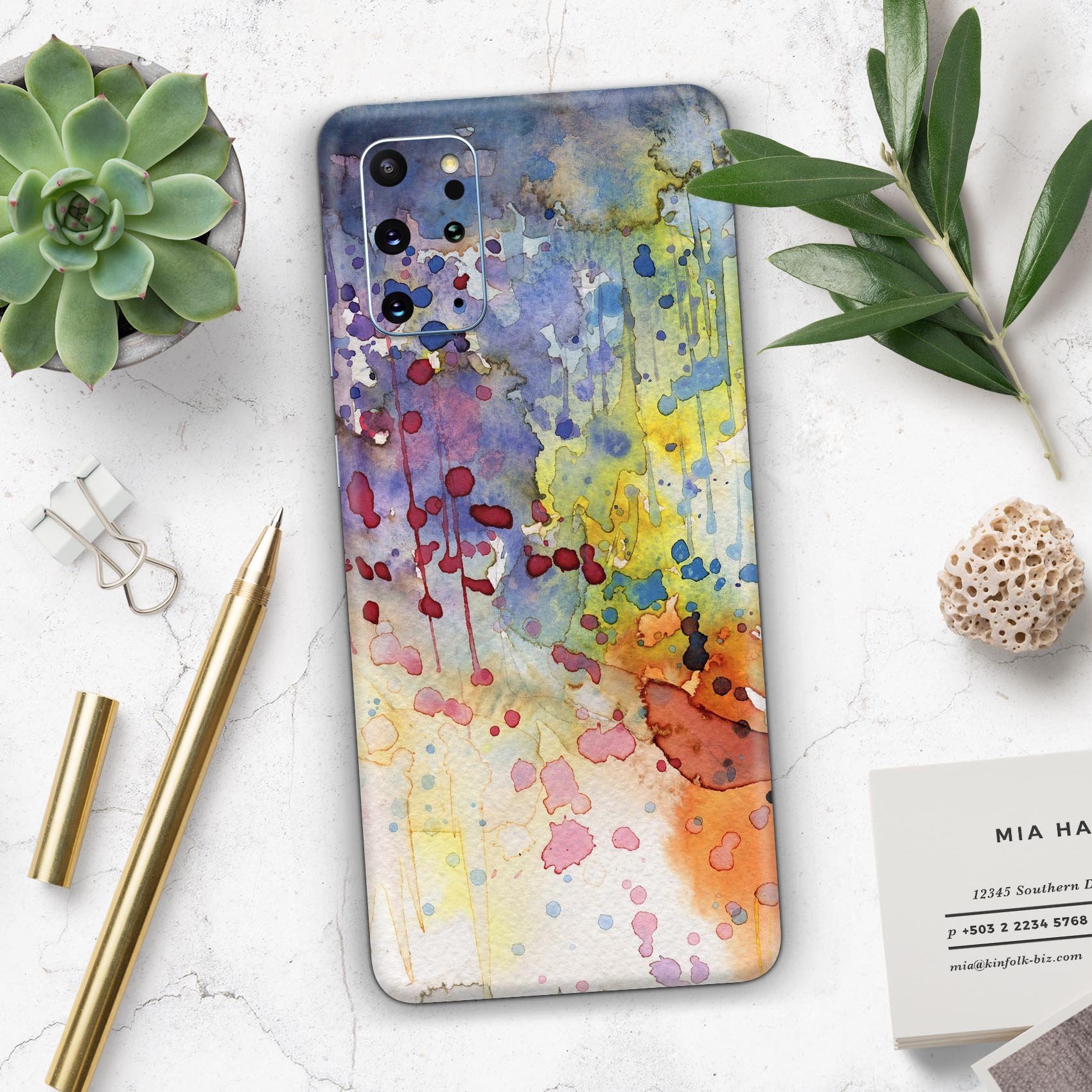 WaterColor Grunge Skin-Kit for Samsung Galaxy S-Series, showcasing vibrant colors and a sleek design.