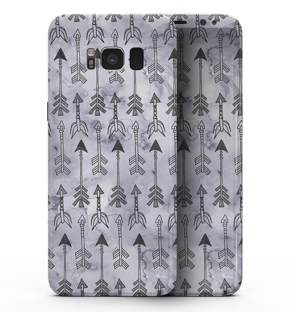 Samsung Galaxy S8 with Watercolor Tribal Arrow Pattern skin, showcasing vibrant colors and intricate tribal design.