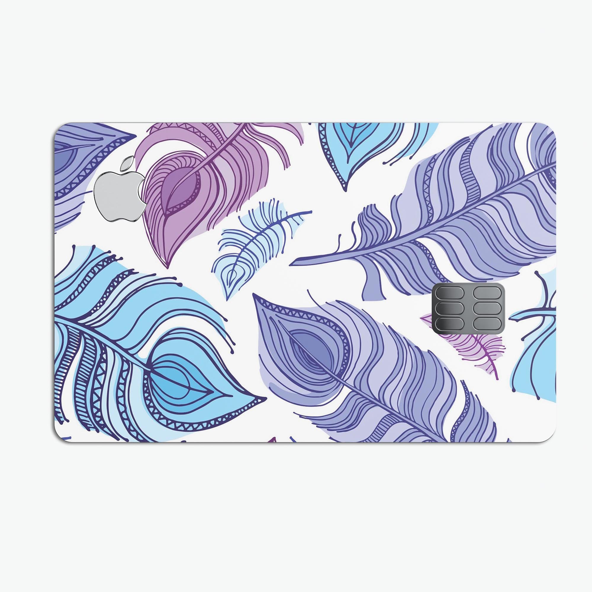 Watercolor Vector Feather decal skin for Apple Card, showcasing vibrant colors and premium vinyl material.