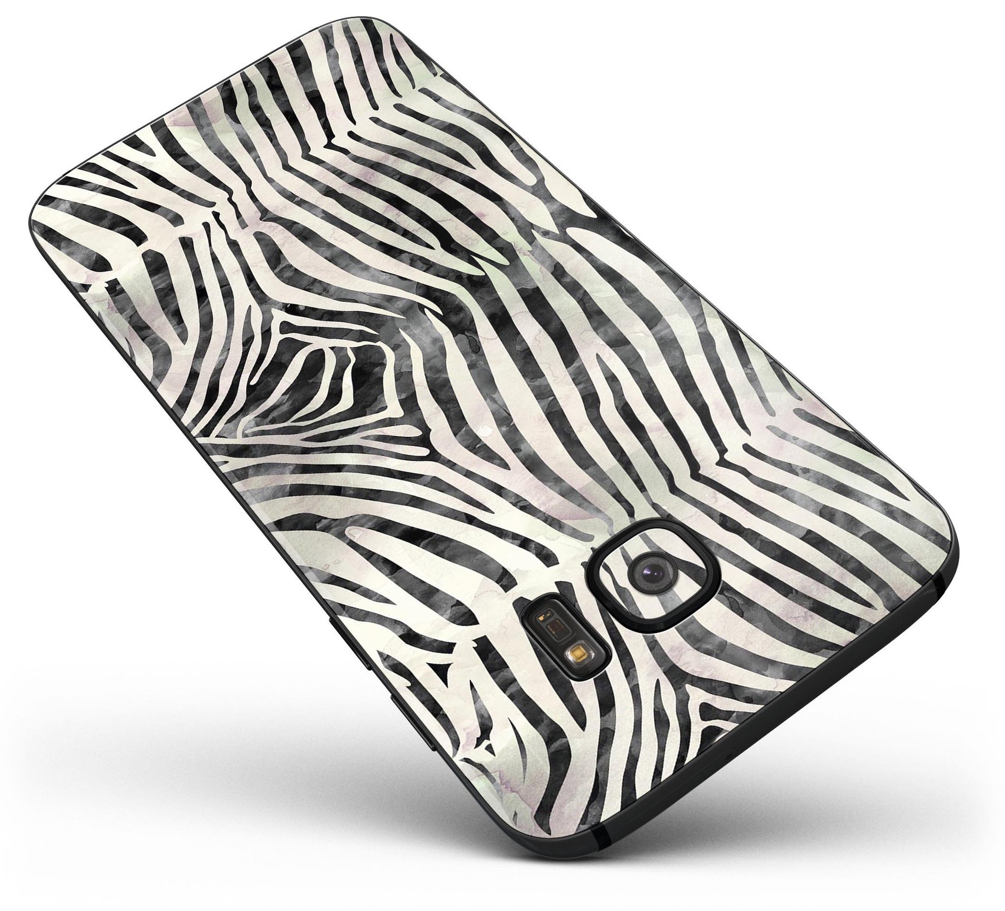 Watercolor Zebra Pattern skin kit for Samsung Galaxy S7 and S7 Edge, showcasing vibrant colors and premium vinyl material.