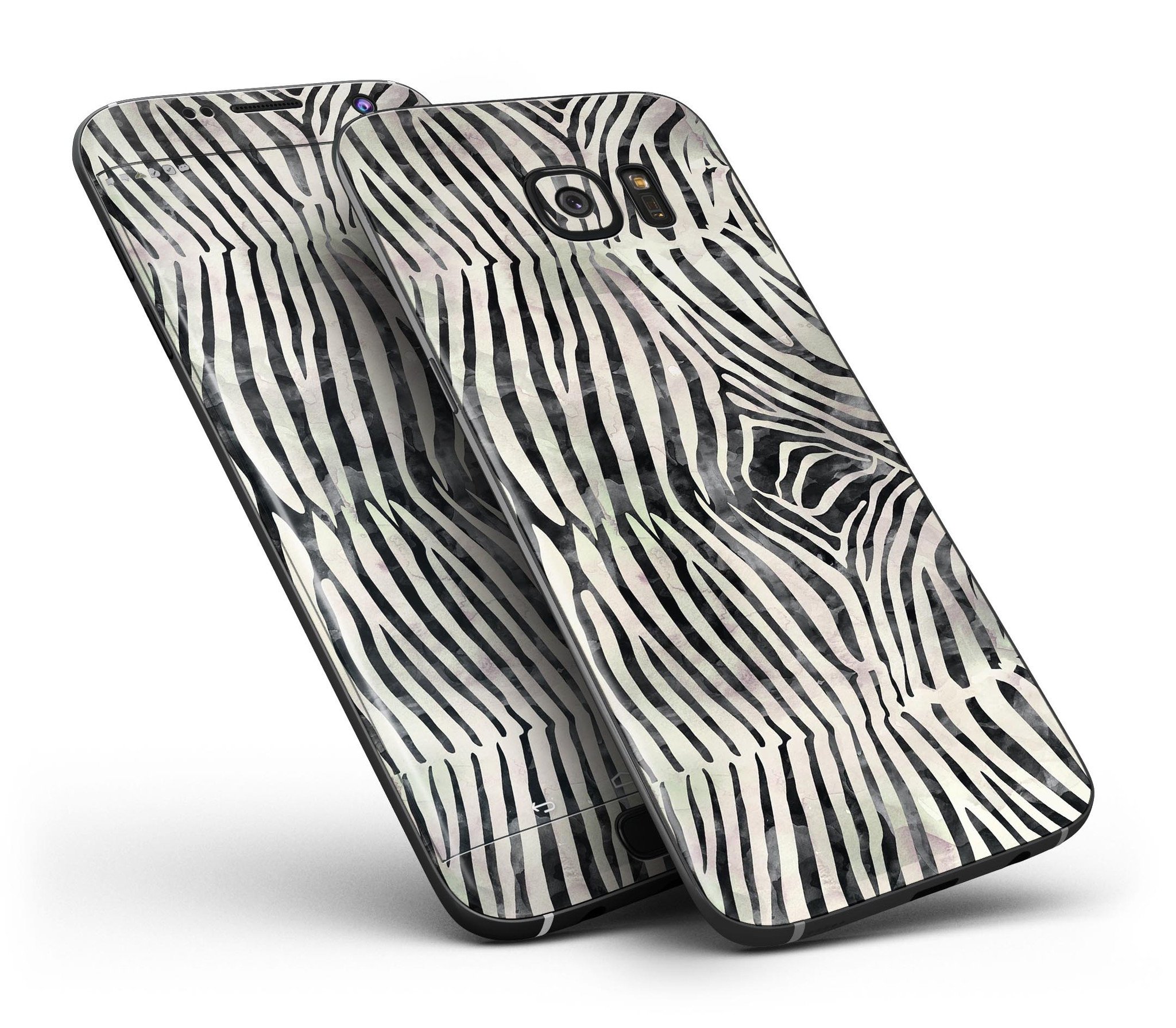 Watercolor Zebra Pattern skin kit for Samsung Galaxy S7 and S7 Edge, showcasing vibrant colors and premium vinyl material.