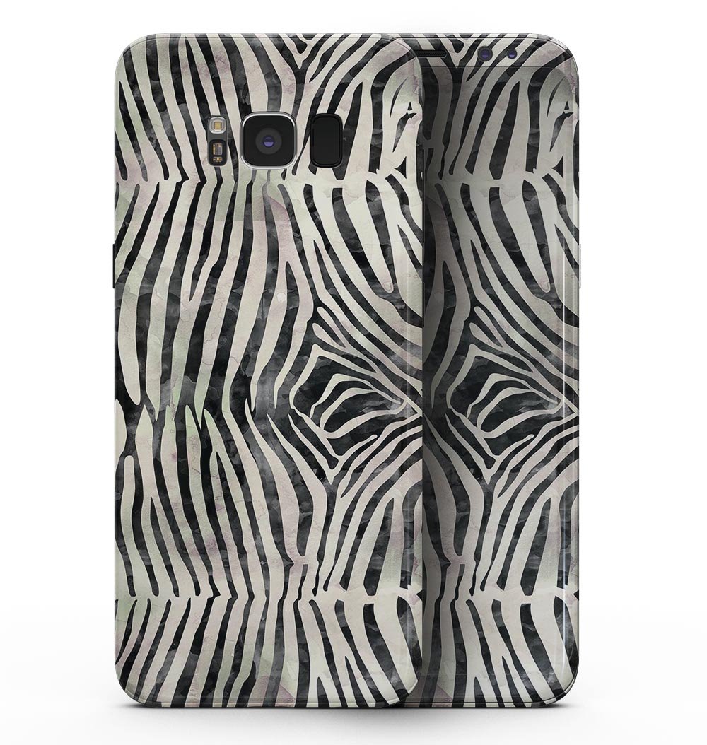 Samsung Galaxy S8 with a vibrant Watercolor Zebra Pattern skin, showcasing its stylish design and full-body coverage.
