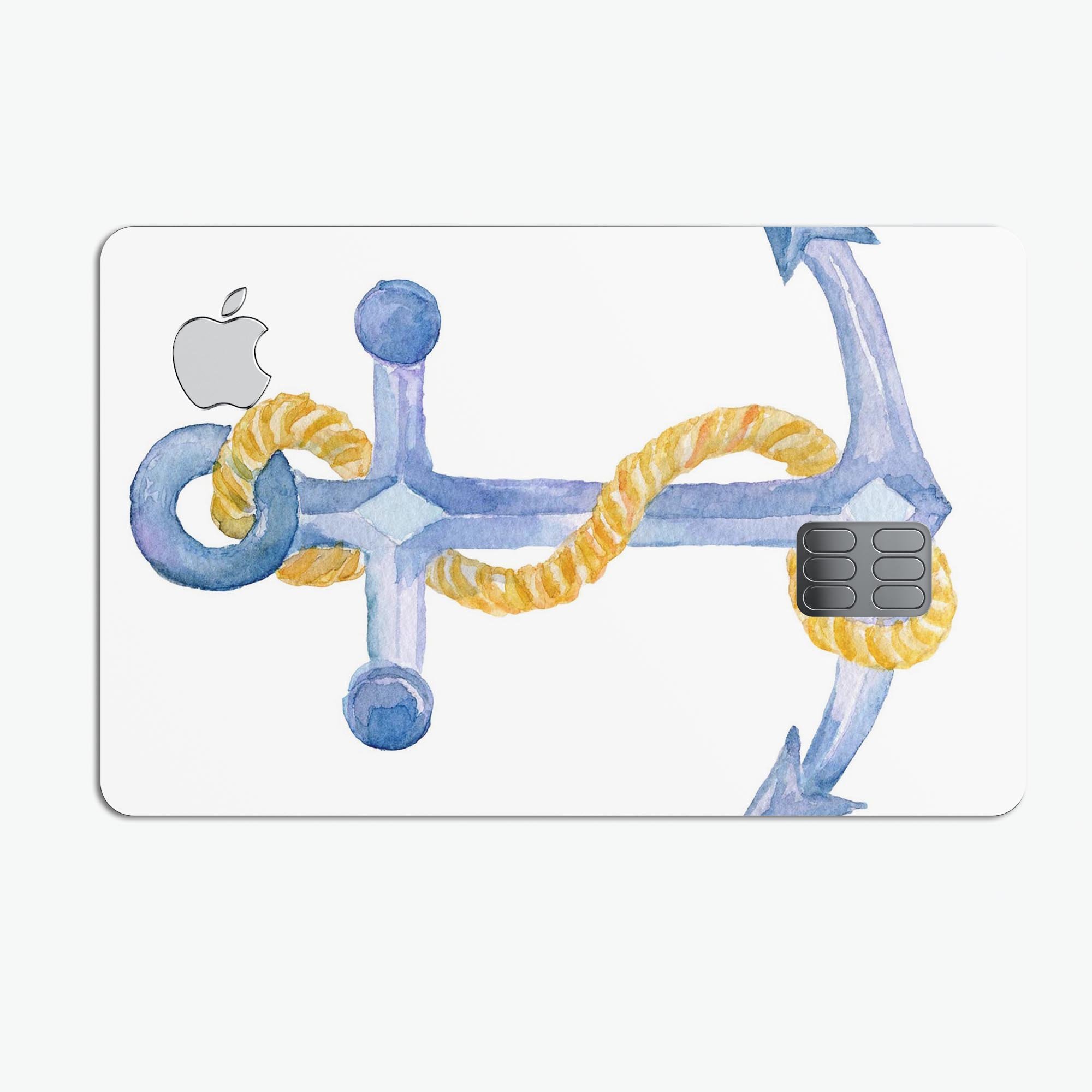 Watercolored Anchor decal skin for Apple Card, featuring a vibrant design with rope accents, showcasing premium quality and protection.