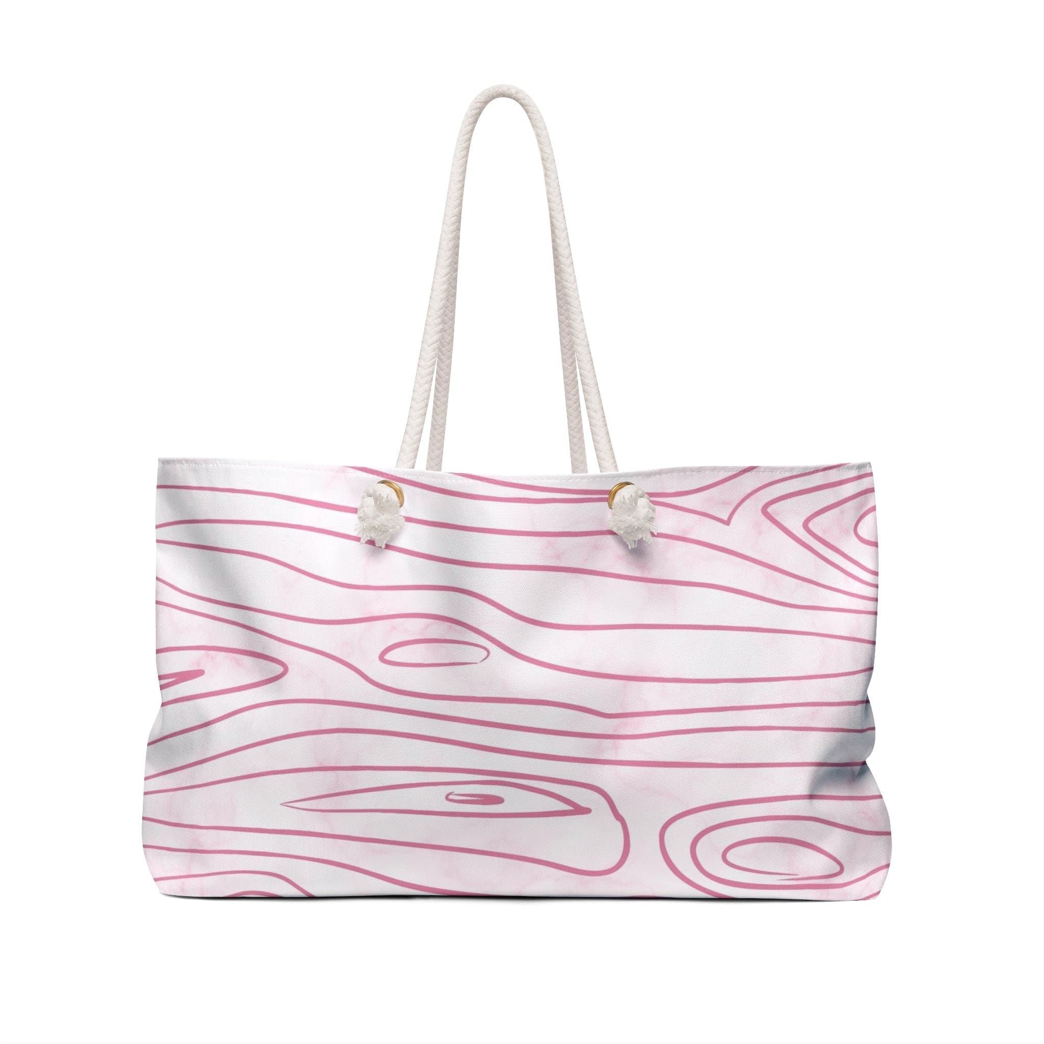 Stylish Weekender Tote Bag featuring a pink line art sketch print, perfect for beach trips and casual outings.