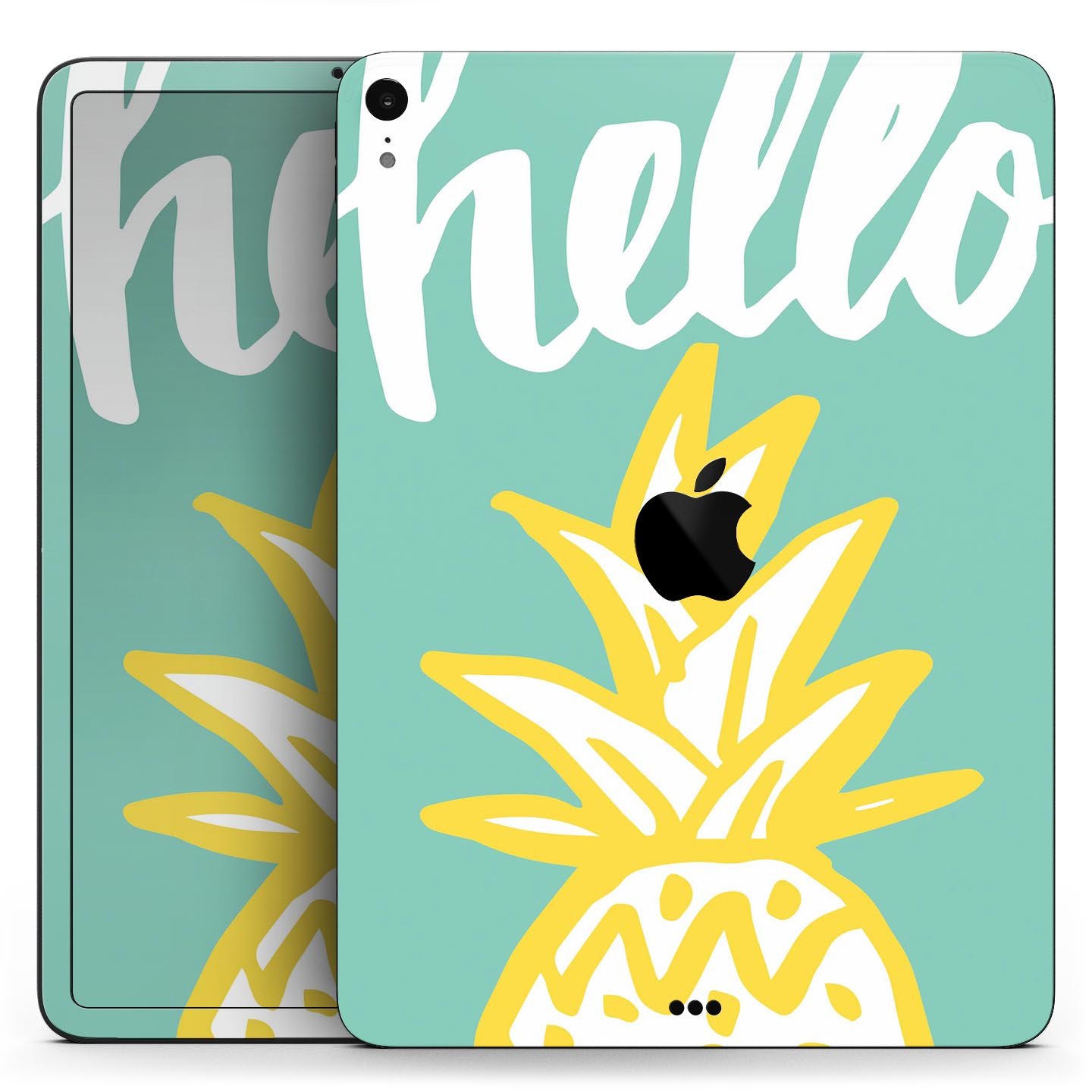 Well Hello Pineapple full body skin decal for Apple iPad Pro, featuring a vibrant pineapple design on a protective layer.
