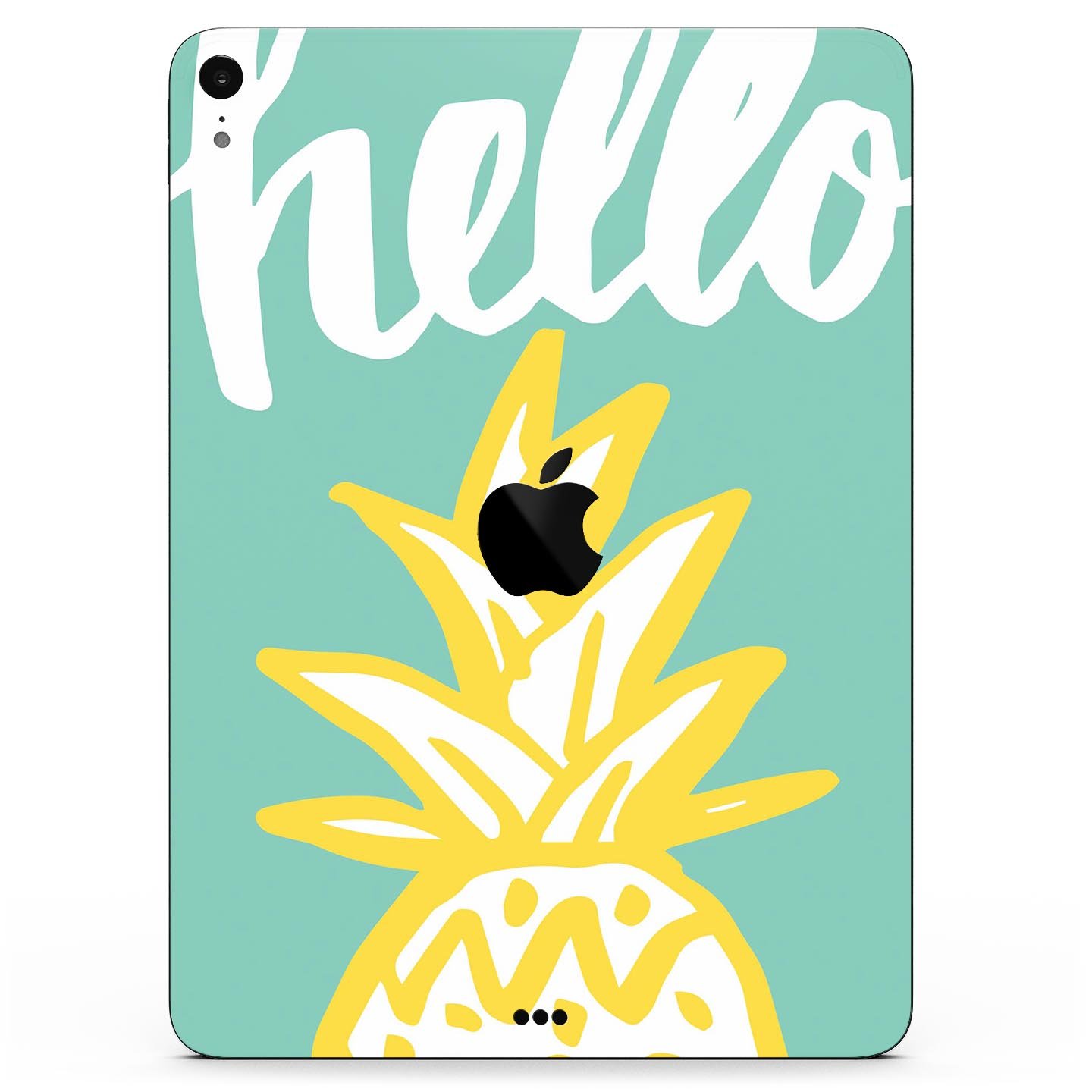 Well Hello Pineapple full body skin decal for Apple iPad Pro, featuring a vibrant pineapple design on a protective layer.