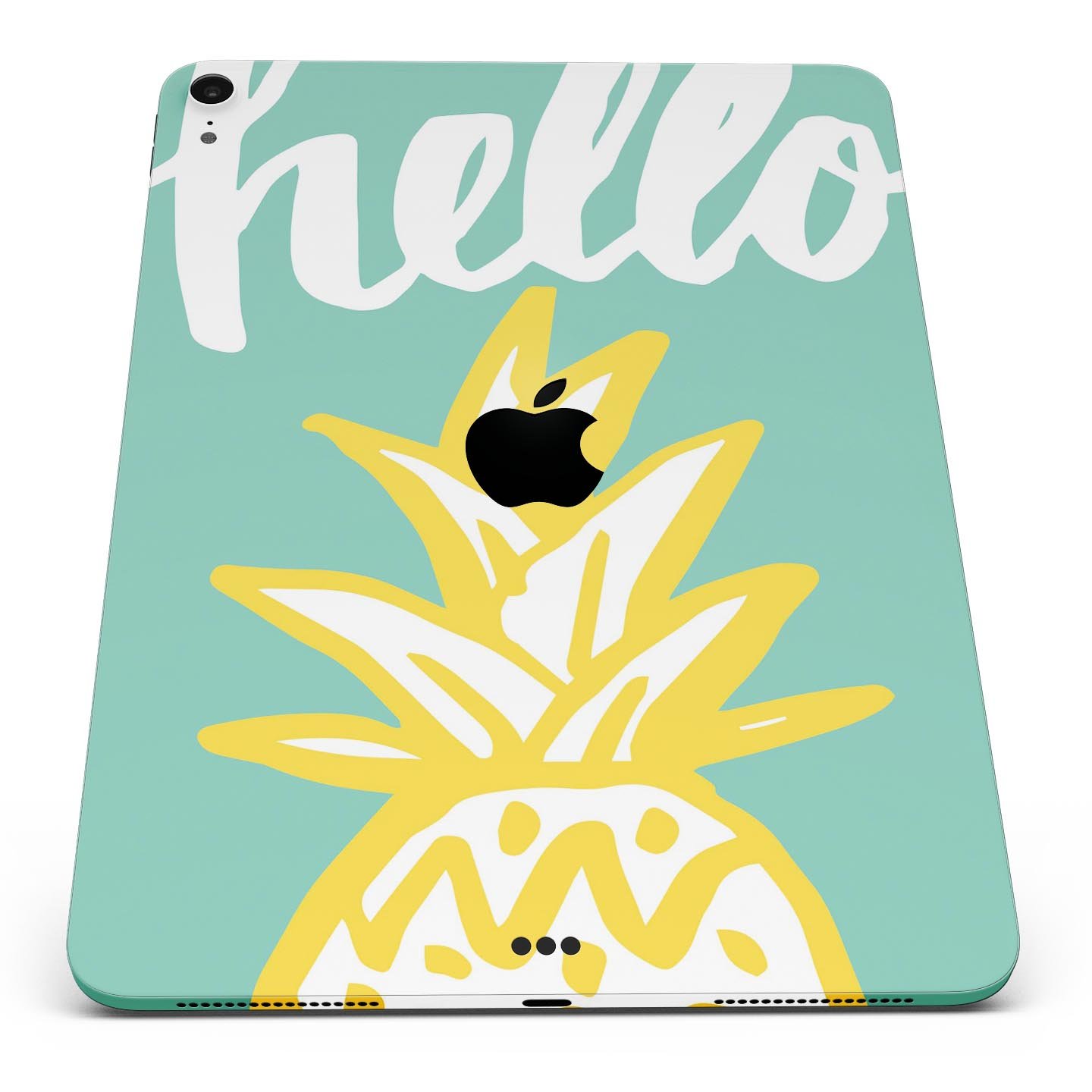 Well Hello Pineapple full body skin decal for Apple iPad Pro, featuring a vibrant pineapple design on a protective layer.