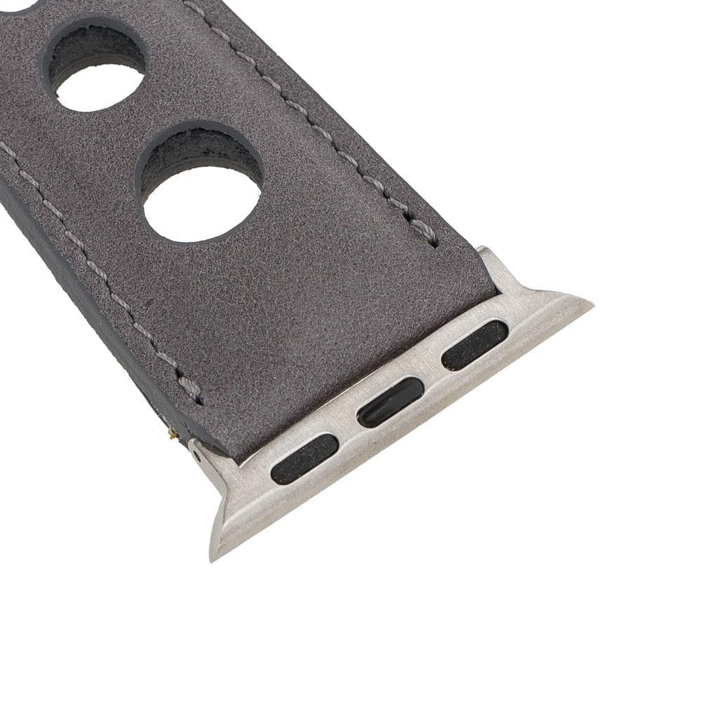 Wells Apple Watch Leather Strap in premium full-grain leather with stainless steel buckle, showcasing its elegant design and craftsmanship.