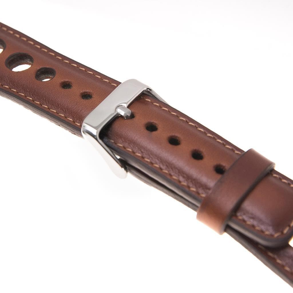 Wells Apple Watch Leather Strap in premium full-grain leather with stainless steel buckle, showcasing its elegant design and craftsmanship.