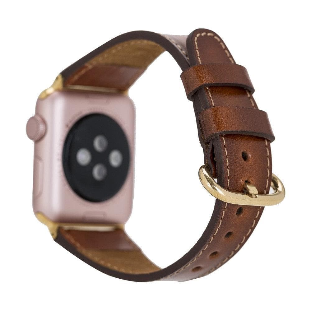 Wells Apple Watch Leather Strap in premium full-grain leather with stainless steel buckle, showcasing its elegant design and craftsmanship.