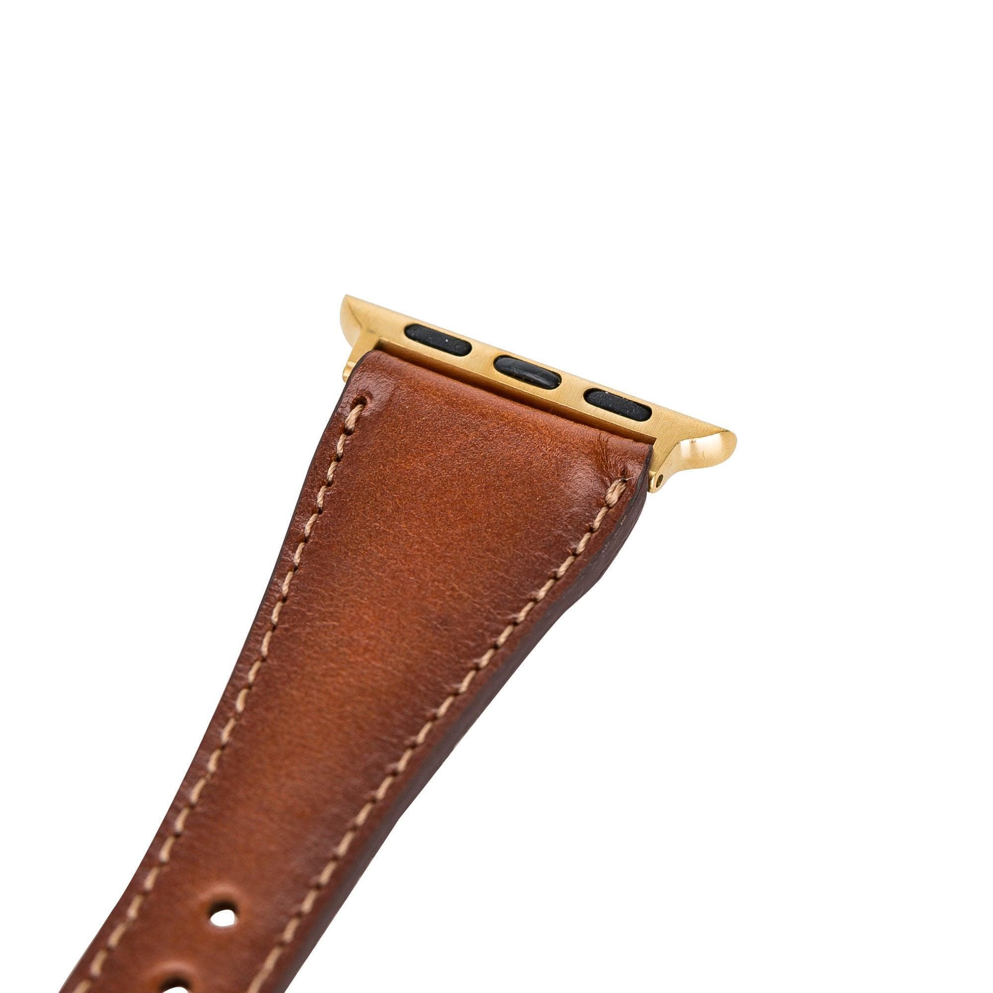 Wells Apple Watch Leather Strap in premium full-grain leather with stainless steel buckle, showcasing its elegant design and craftsmanship.