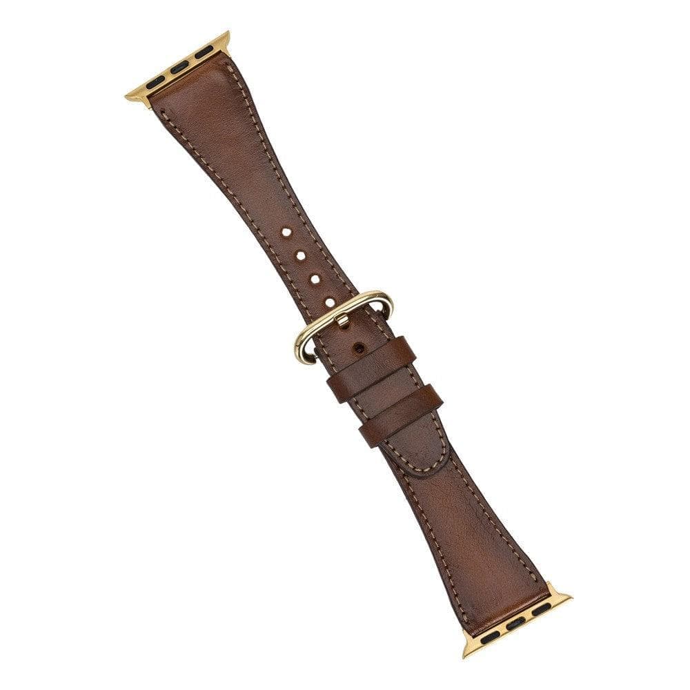Wells Apple Watch Leather Strap in premium full-grain leather with stainless steel buckle, showcasing its elegant design and craftsmanship.