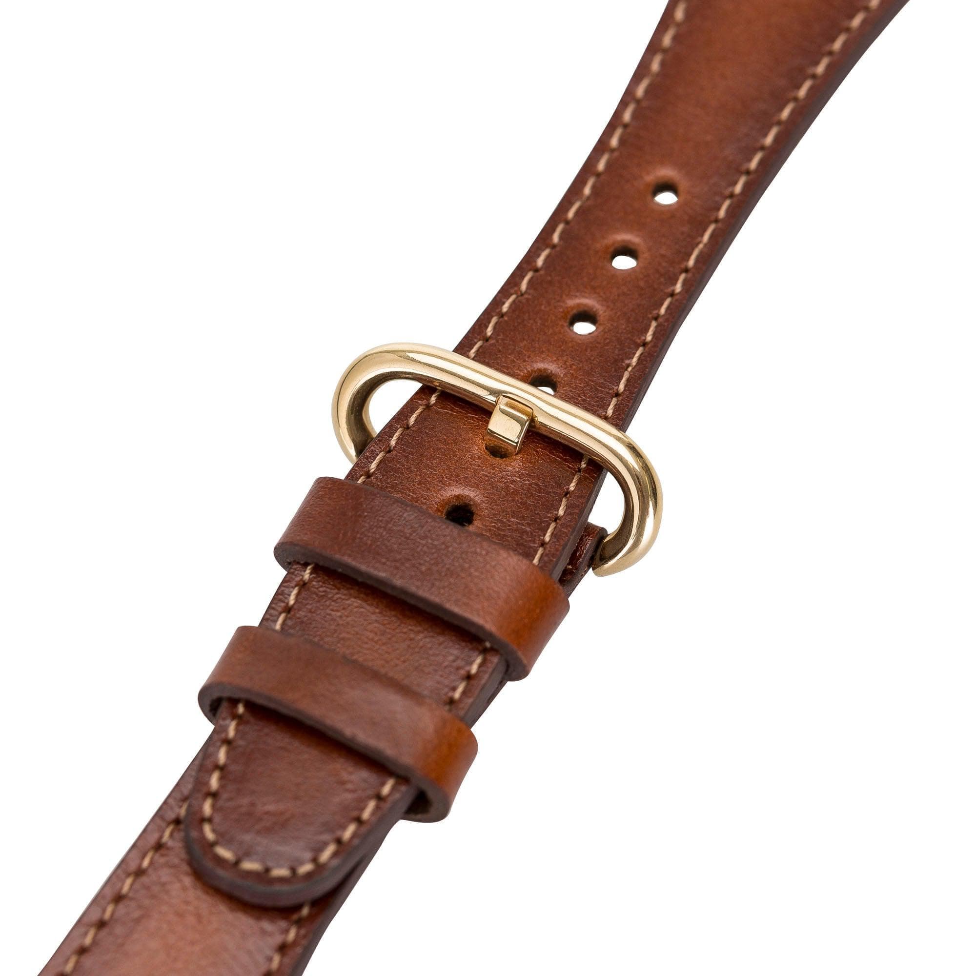 Wells Apple Watch Leather Strap in premium full-grain leather with stainless steel buckle, showcasing its elegant design and craftsmanship.