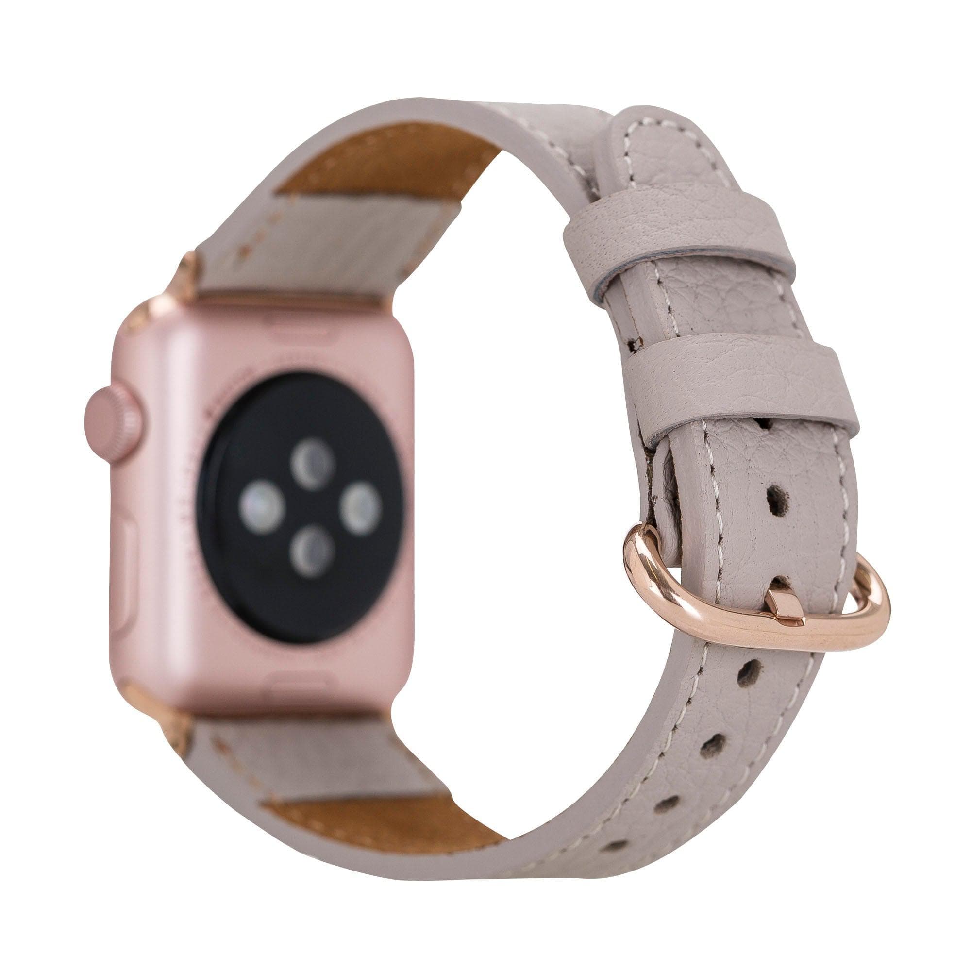 Wells Apple Watch Leather Strap in premium full-grain leather with stainless steel buckle, showcasing its elegant design and craftsmanship.