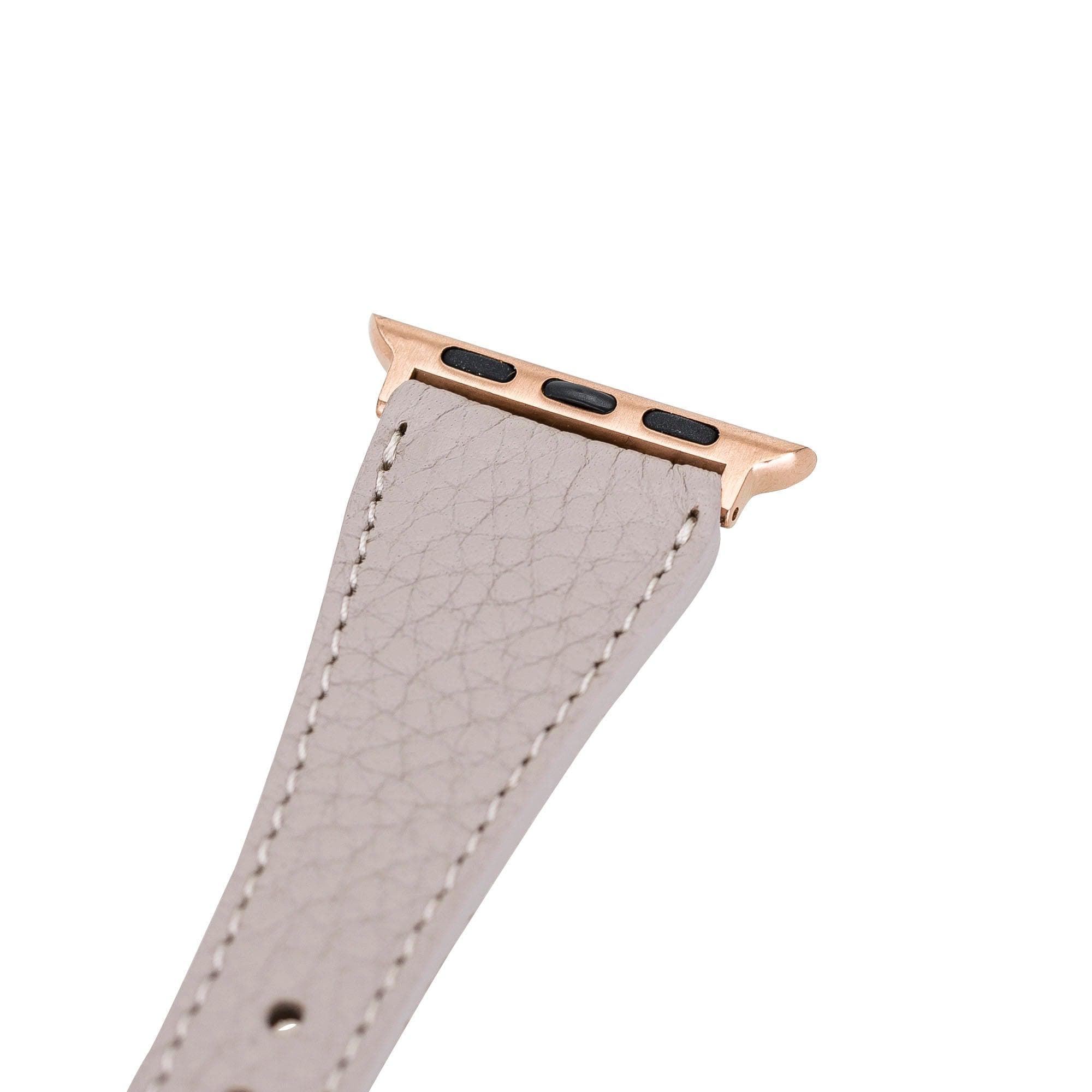 Wells Apple Watch Leather Strap in premium full-grain leather with stainless steel buckle, showcasing its elegant design and craftsmanship.