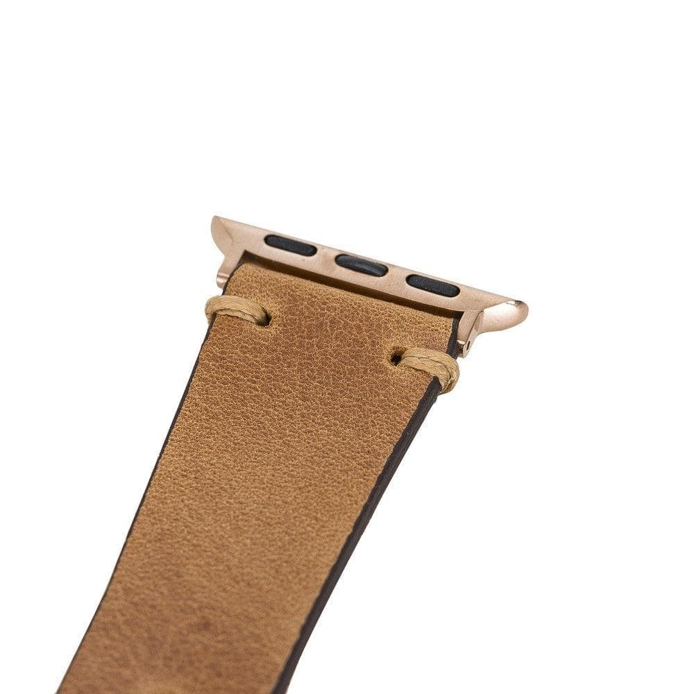 Wells Apple Watch Leather Strap in premium full-grain leather with stainless steel buckle, showcasing its elegant design and craftsmanship.
