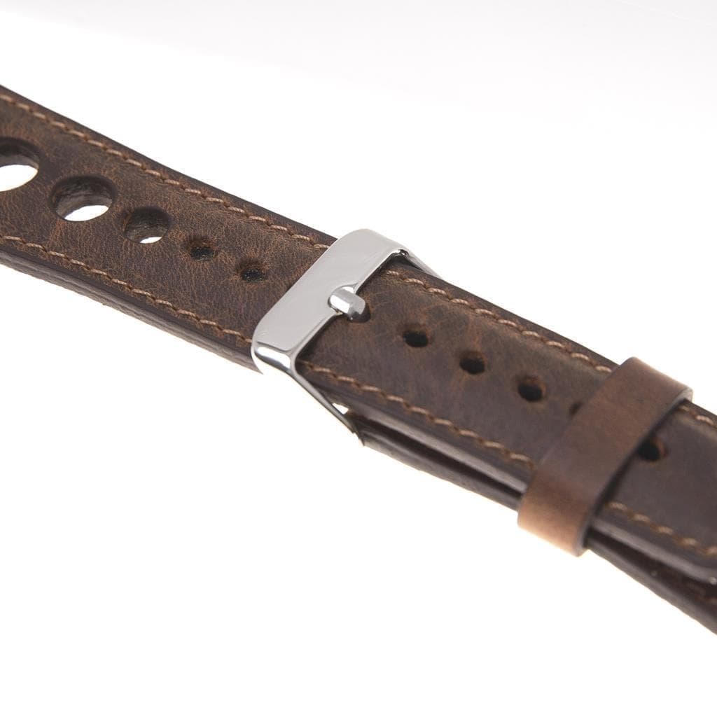 Wells Apple Watch Leather Strap in premium full-grain leather with stainless steel buckle, showcasing its elegant design and craftsmanship.