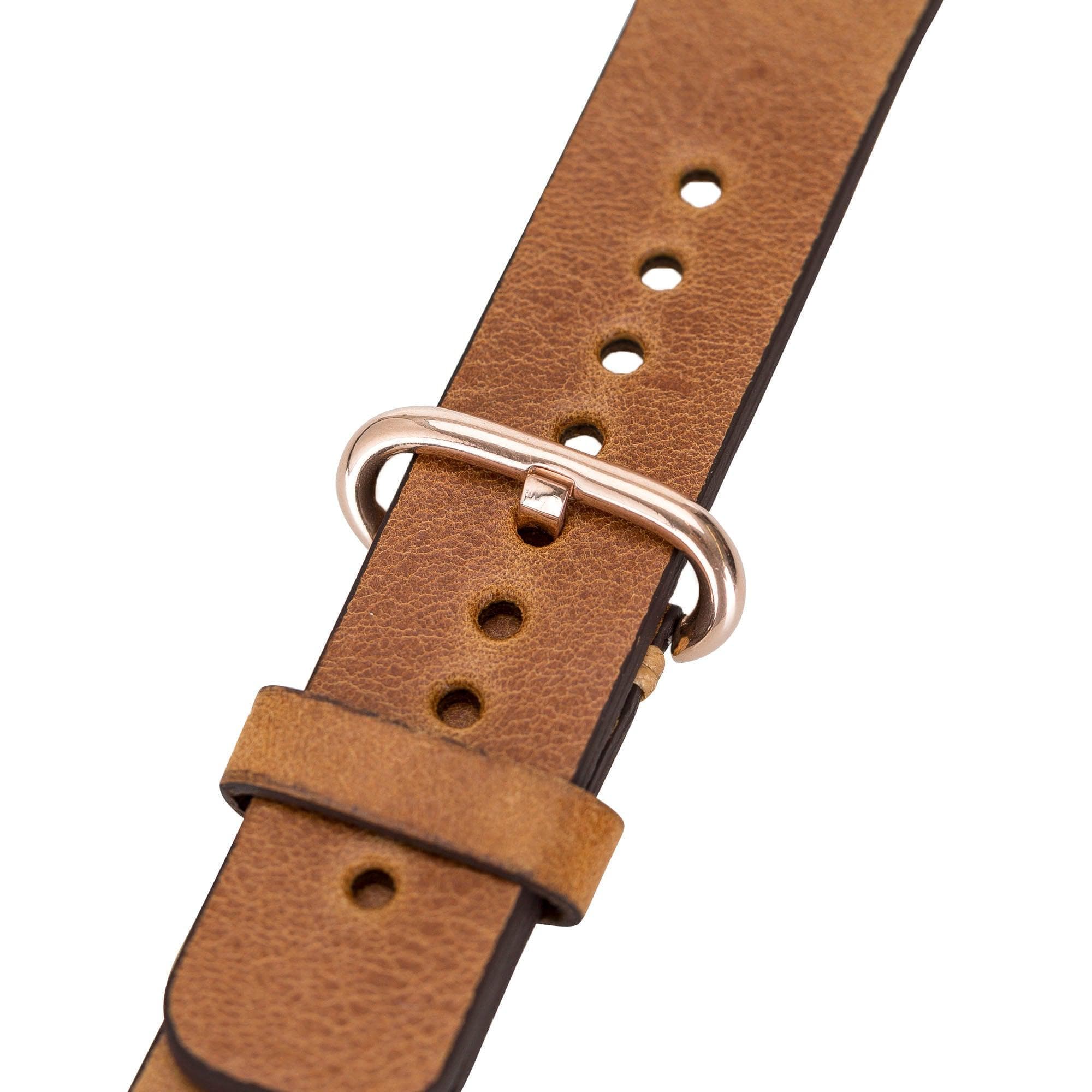 Wells Apple Watch Leather Strap in premium full-grain leather with stainless steel buckle, showcasing its elegant design and craftsmanship.