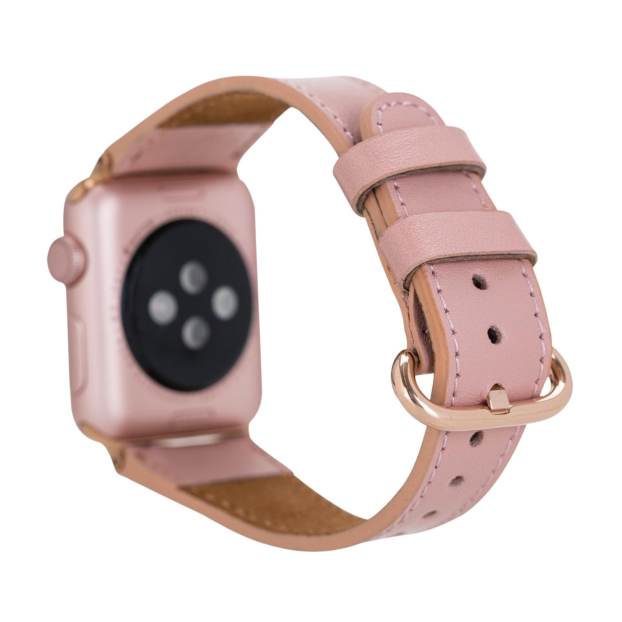 Wells Apple Watch Leather Strap in premium full-grain leather with stainless steel buckle, showcasing its elegant design and craftsmanship.