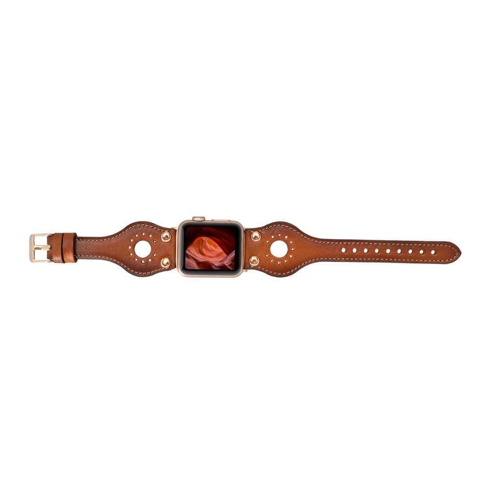 Wells Apple Watch Leather Strap in premium full-grain leather with stainless steel buckle, showcasing its elegant design and craftsmanship.