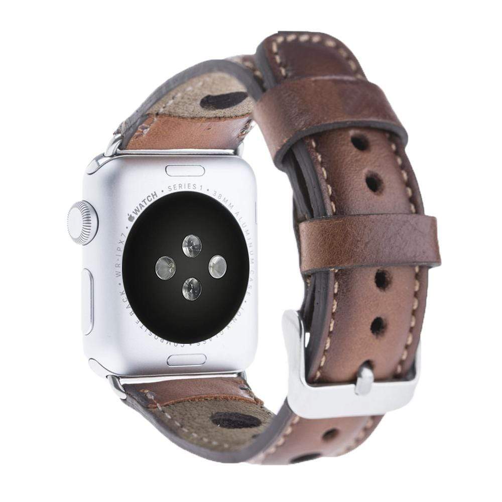 Wells Apple Watch Leather Strap in premium full-grain leather with stainless steel buckle, showcasing its elegant design and craftsmanship.