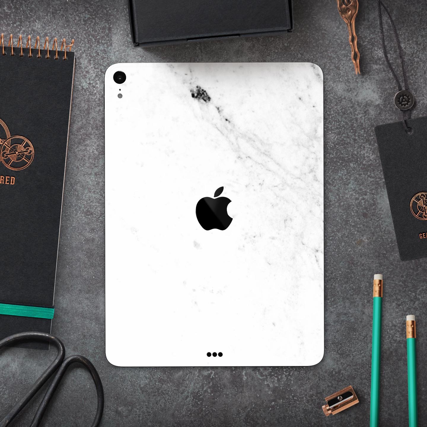White and Black Marble Surface Full Body Skin Decal for Apple devices, showcasing a stylish marble design with premium finish.