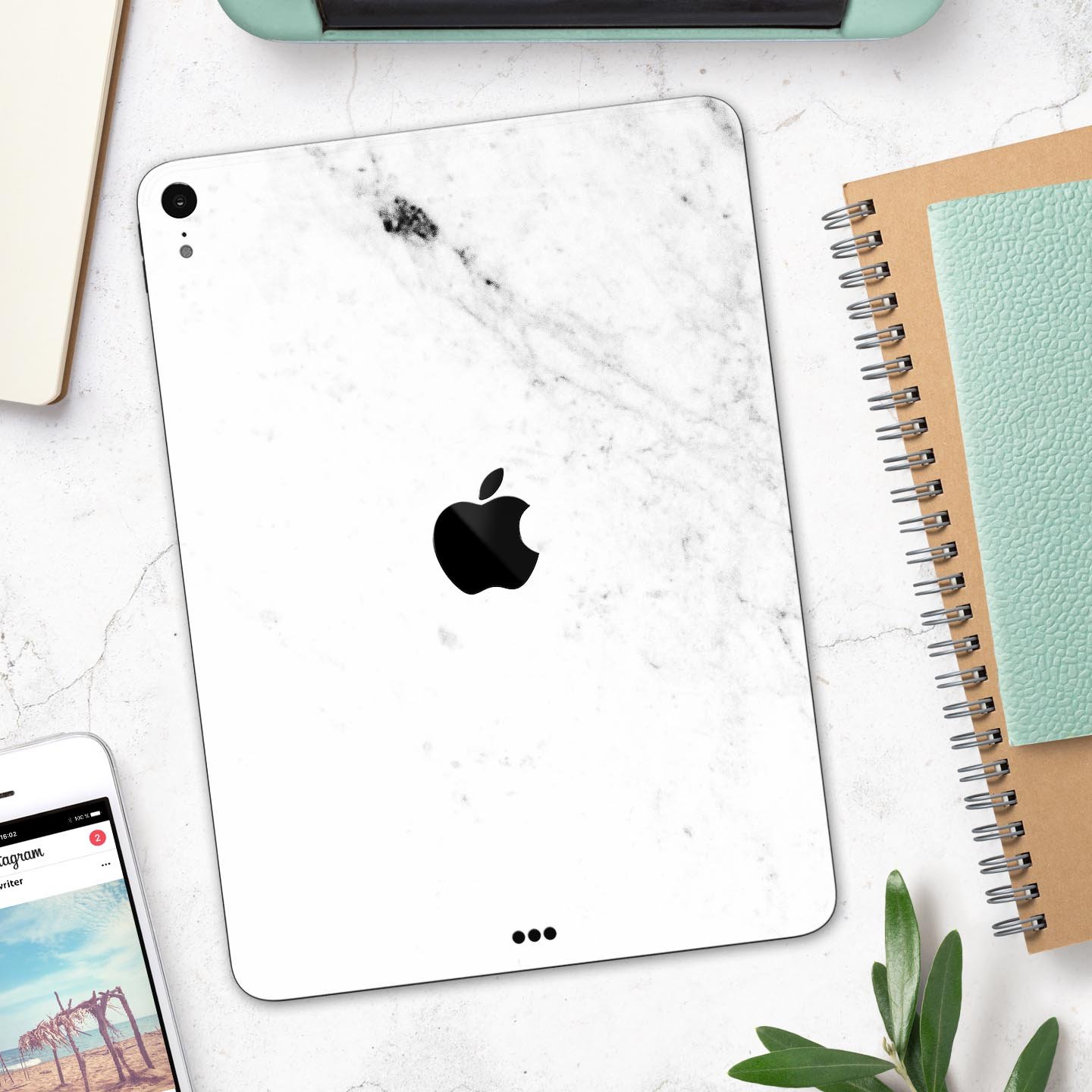 White and Black Marble Surface Full Body Skin Decal for Apple devices, showcasing a stylish marble design with premium finish.
