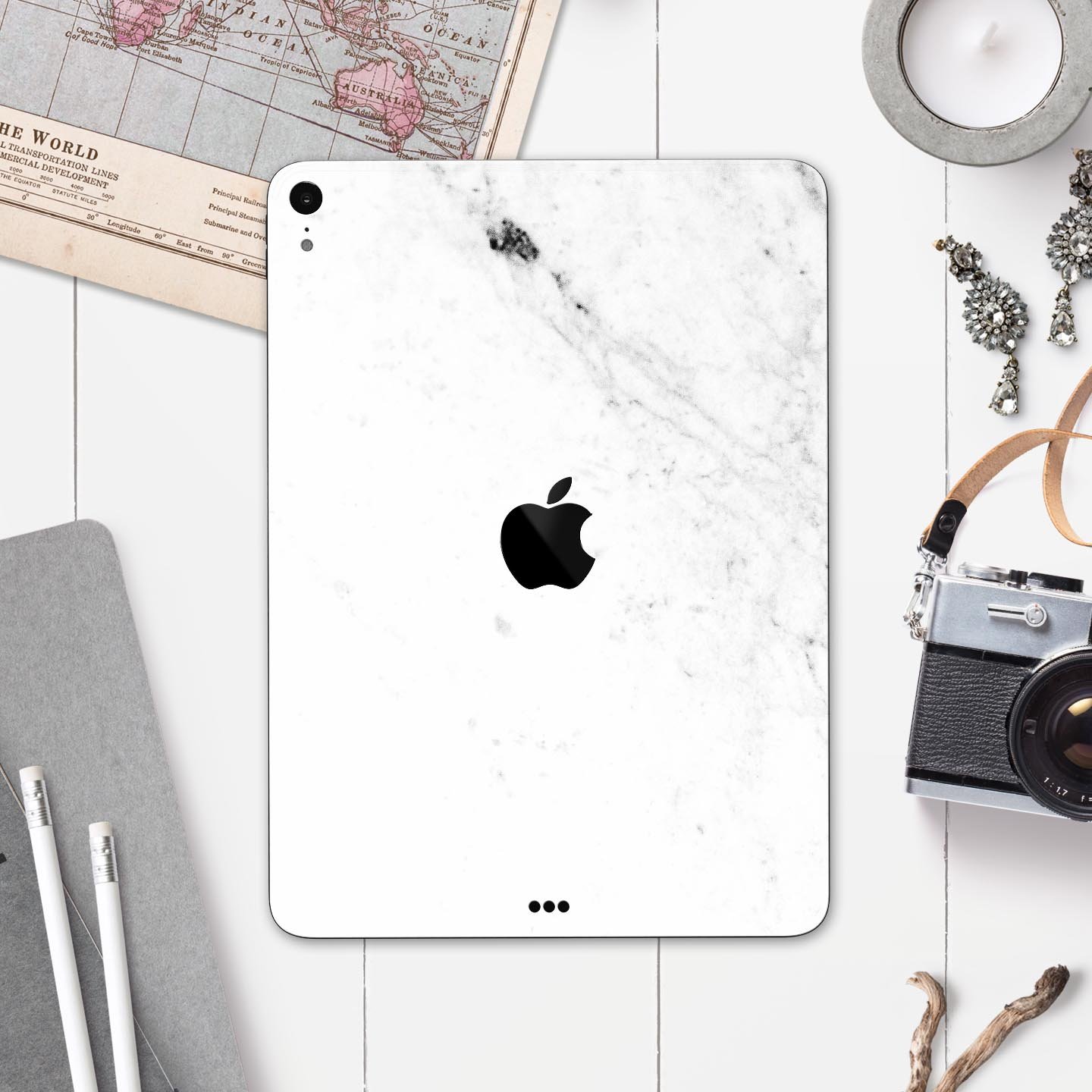 White and Black Marble Surface Full Body Skin Decal for Apple devices, showcasing a stylish marble design with premium finish.