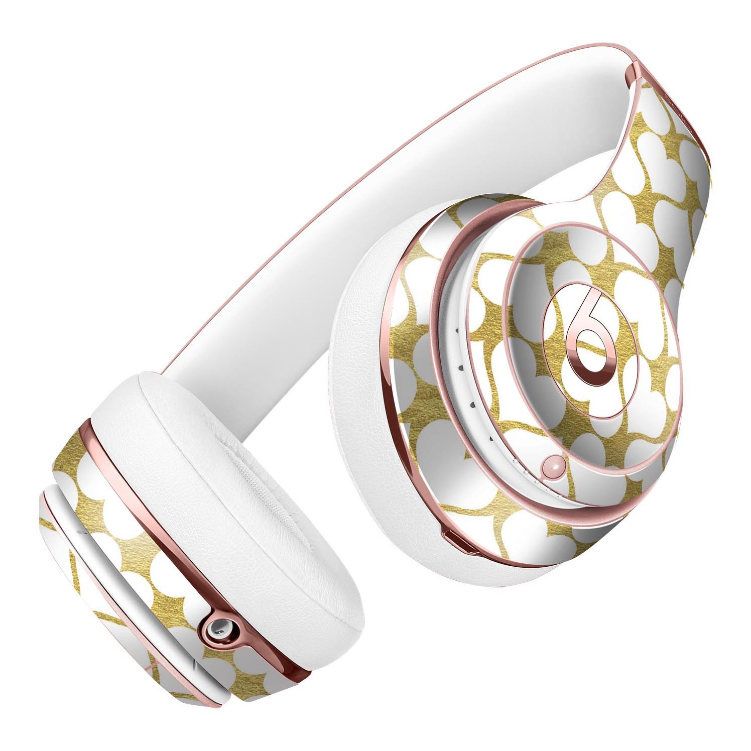 White and Gold Foil Hearts Full-Body Skin Kit for Beats by Dre Solo 3 Wireless Headphones, showcasing a stylish design.