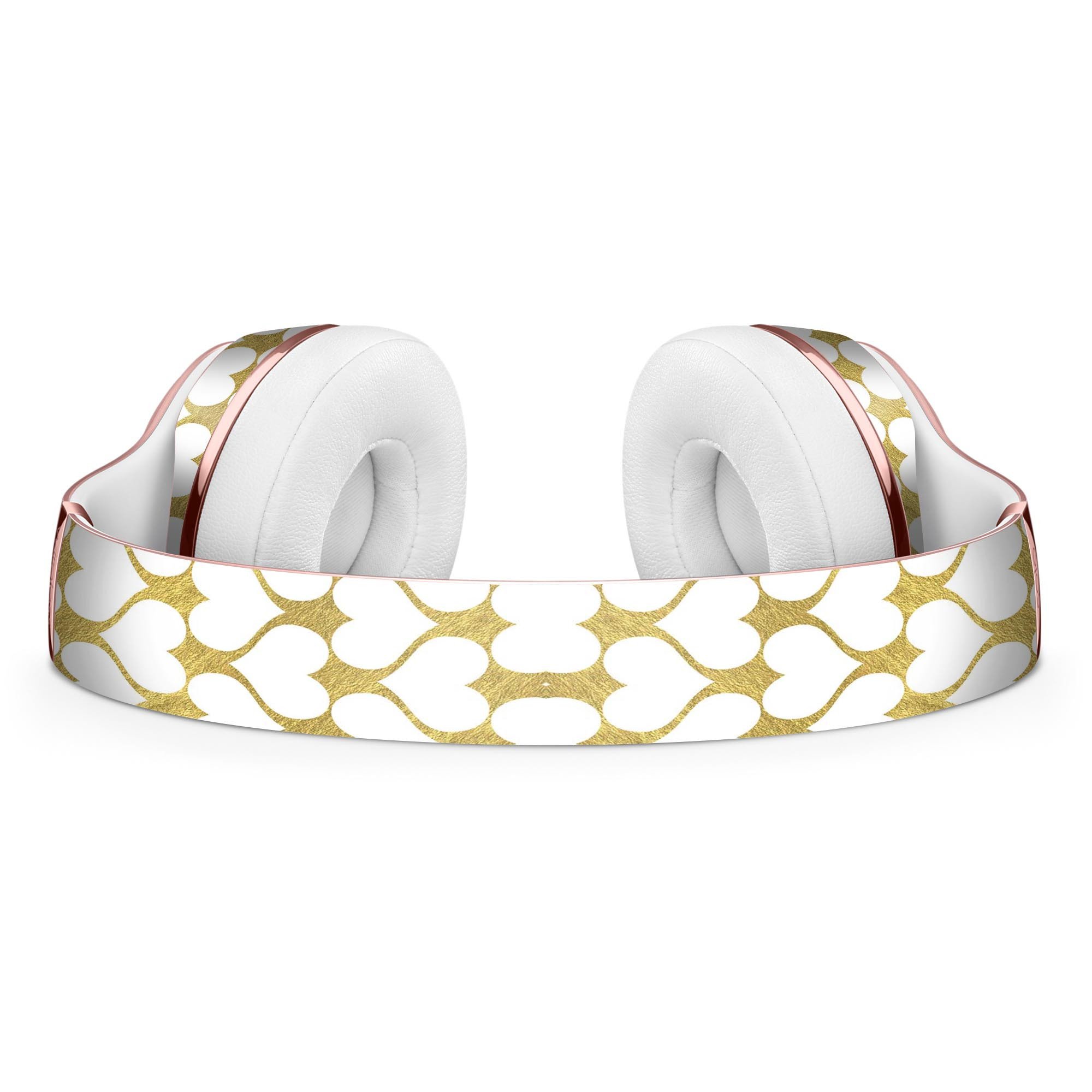 White and Gold Foil Hearts Full-Body Skin Kit for Beats by Dre Solo 3 Wireless Headphones, showcasing a stylish design.