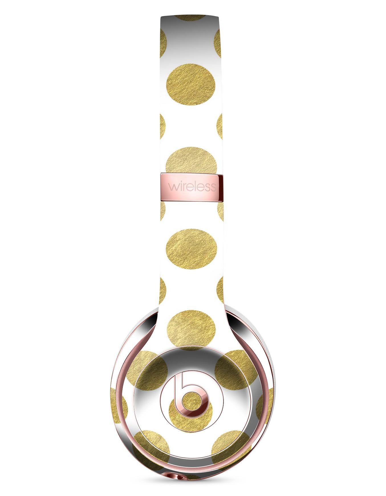White and Gold Foil Polka Skin Kit for Beats by Dre Solo 3 Wireless Headphones, showcasing stylish design and premium quality.
