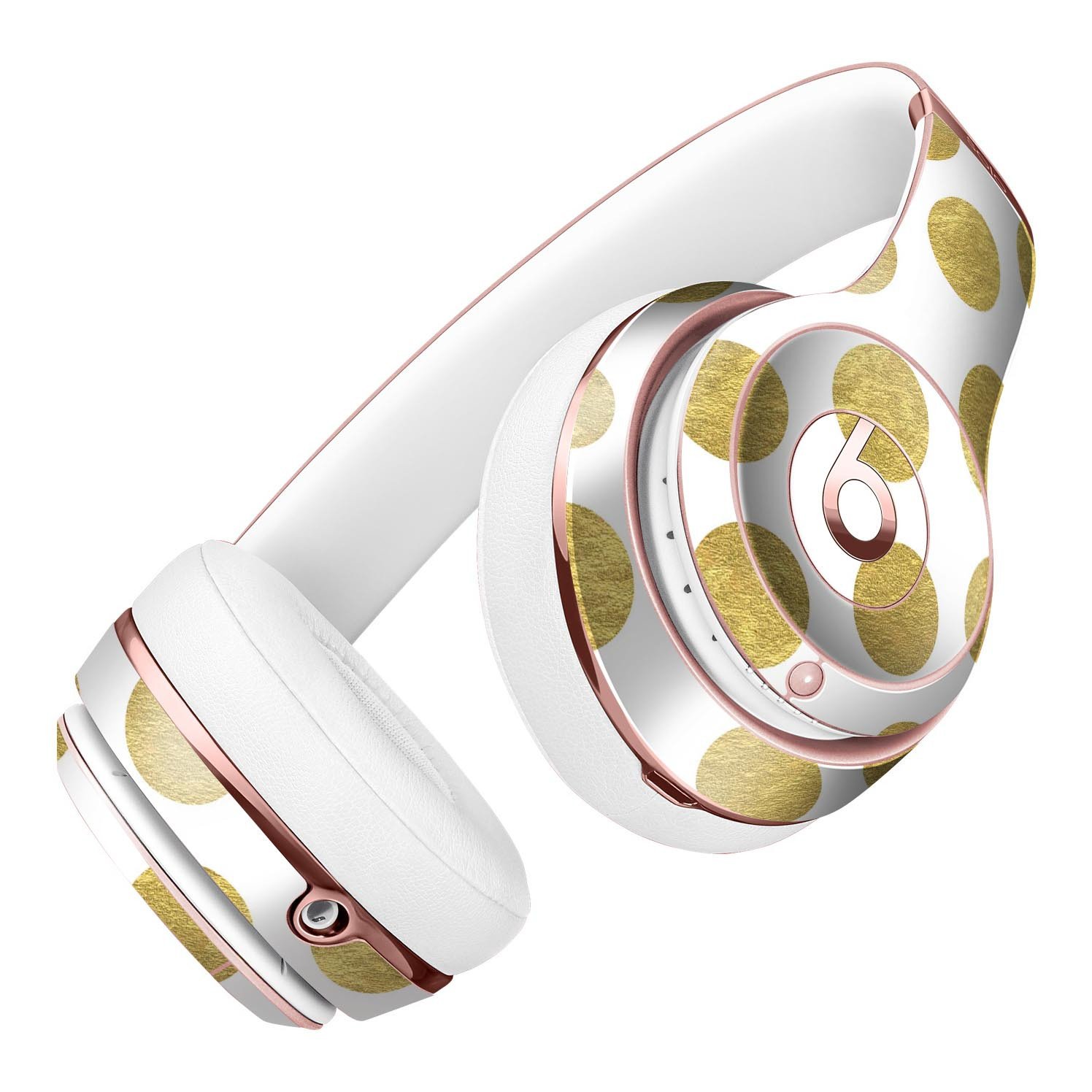 White and Gold Foil Polka Skin Kit for Beats by Dre Solo 3 Wireless Headphones, showcasing stylish design and premium quality.