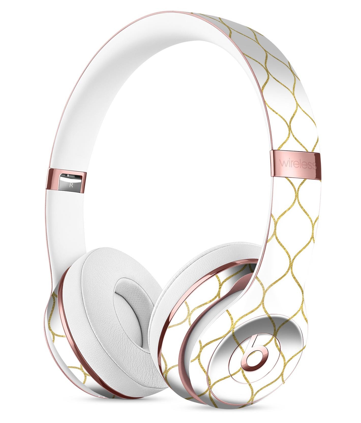 White and Gold Foil Full-Body Skin Kit for Beats by Dre Solo 3, showcasing a stylish design that enhances the headphones' appearance.