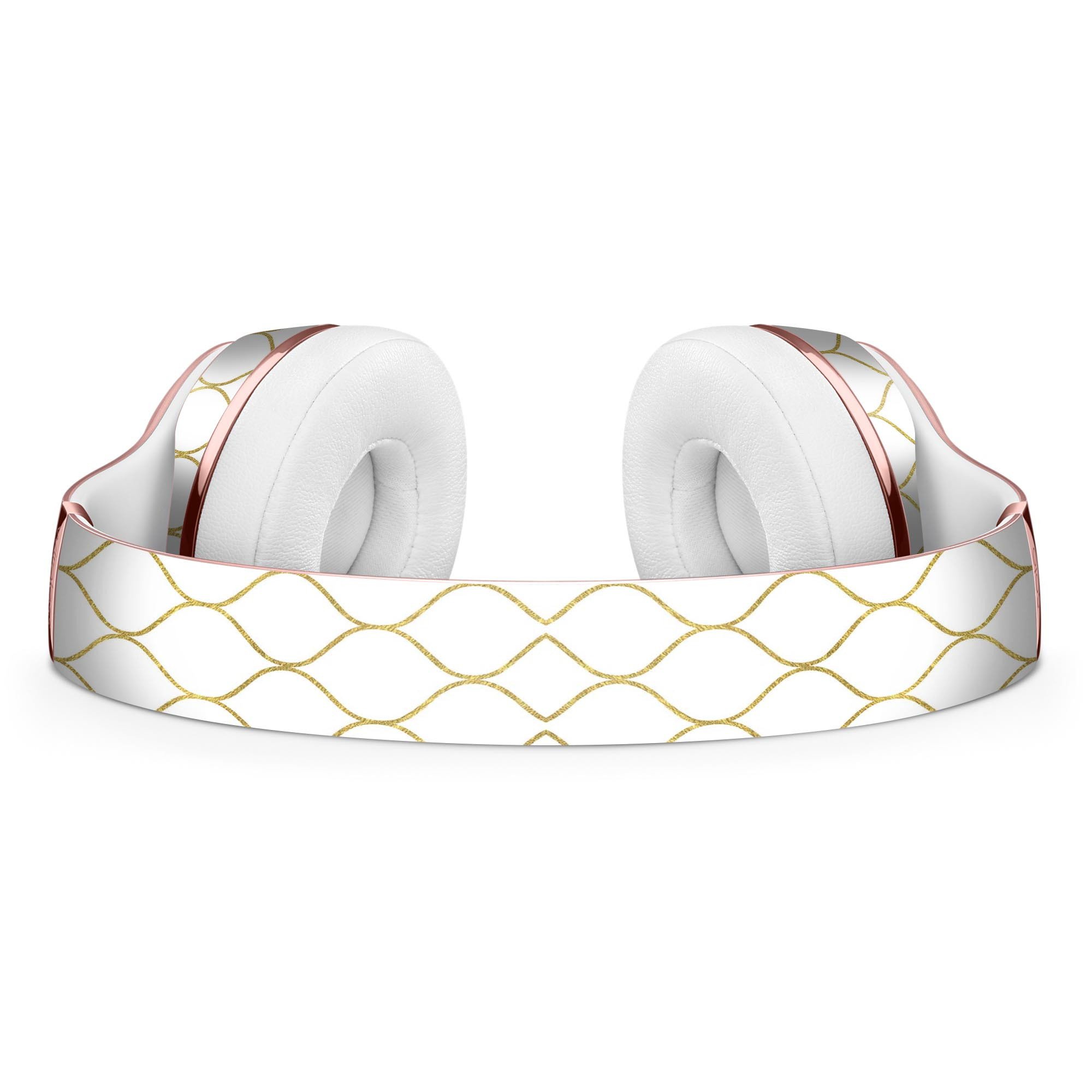 White and Gold Foil Full-Body Skin Kit for Beats by Dre Solo 3, showcasing a stylish design that enhances the headphones' appearance.