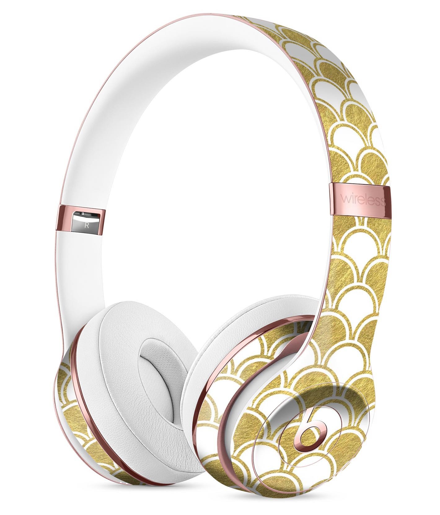 White and Gold Foil Full-Body Skin Kit for Beats by Dre Solo 3, showcasing stylish design and premium vinyl material.