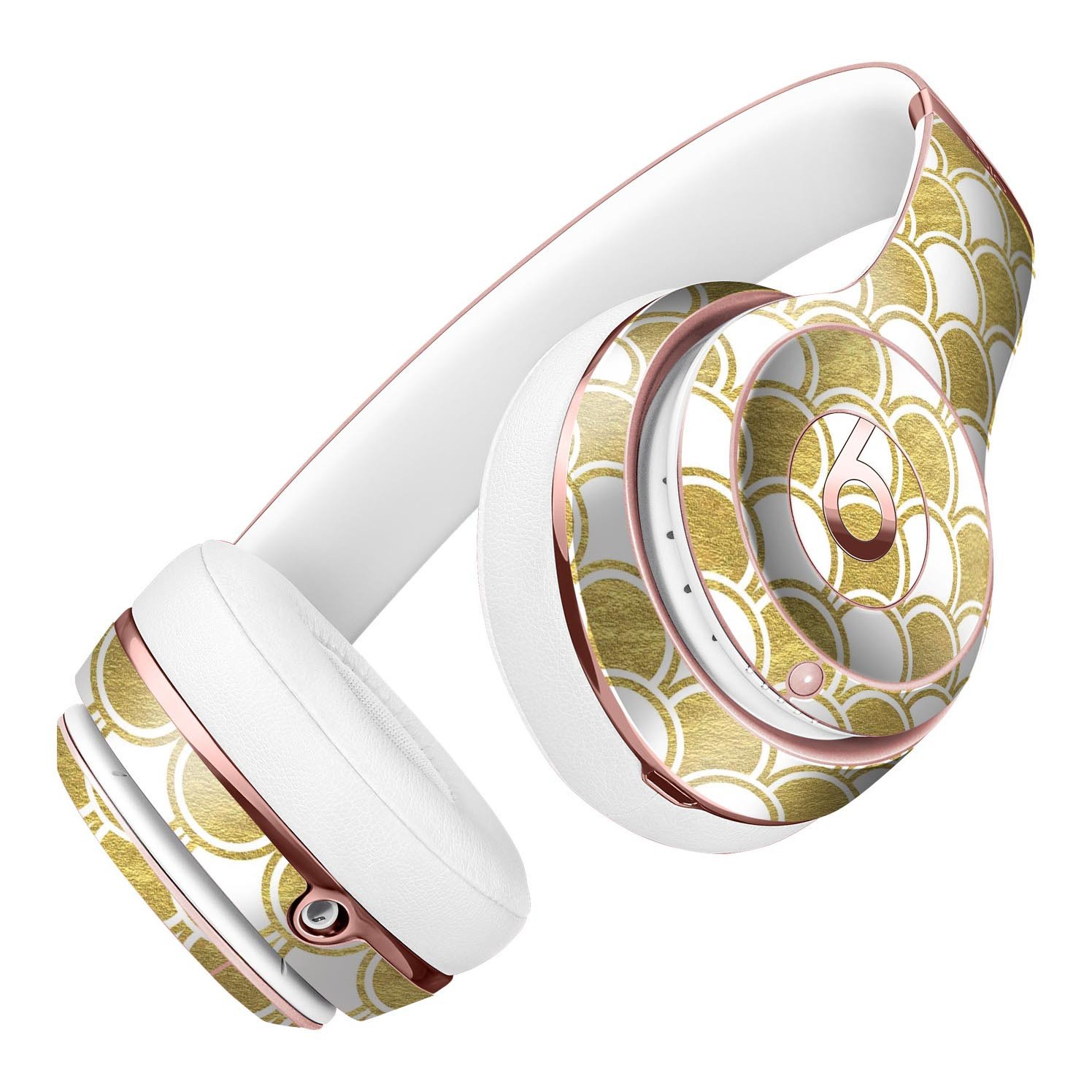 White and Gold Foil Full-Body Skin Kit for Beats by Dre Solo 3, showcasing stylish design and premium vinyl material.