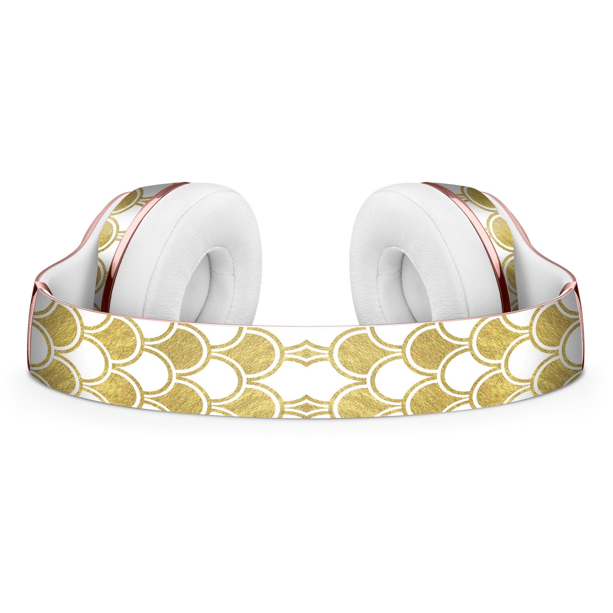White and Gold Foil Full-Body Skin Kit for Beats by Dre Solo 3, showcasing stylish design and premium vinyl material.