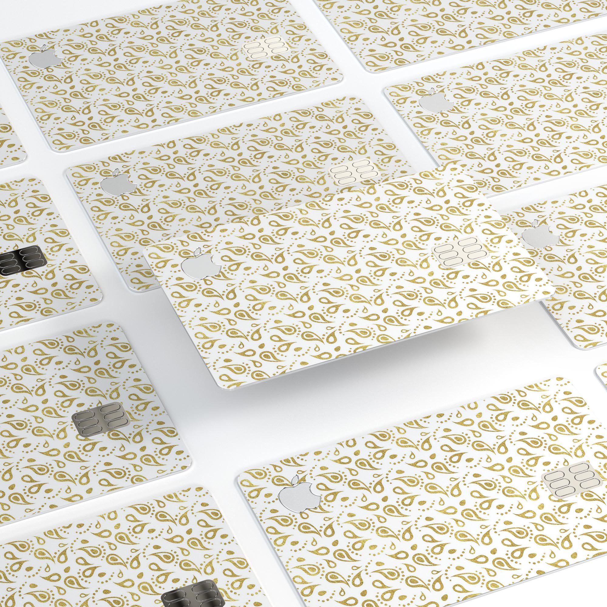 White and Gold Foil v8 decal skin-kit for Apple Card, showcasing premium vinyl design and bubble-free installation.