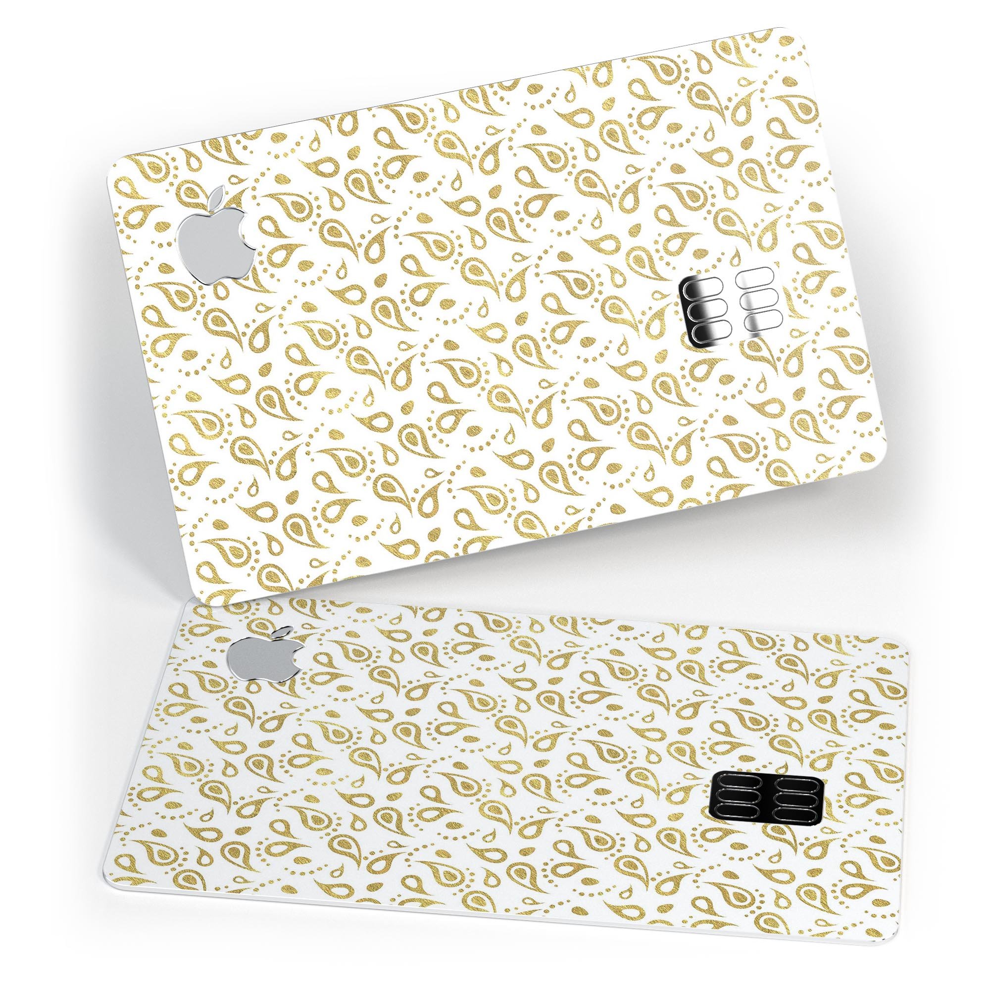 White and Gold Foil v8 decal skin-kit for Apple Card, showcasing premium vinyl design and bubble-free installation.