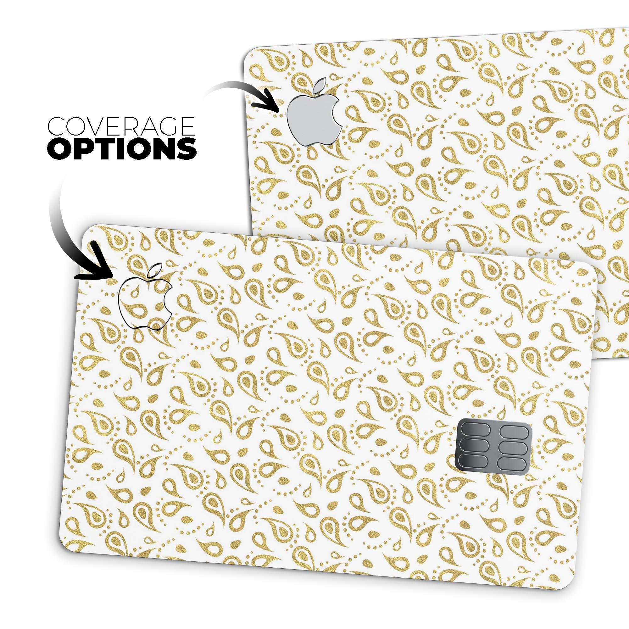 White and Gold Foil v8 decal skin-kit for Apple Card, showcasing premium vinyl design and bubble-free installation.