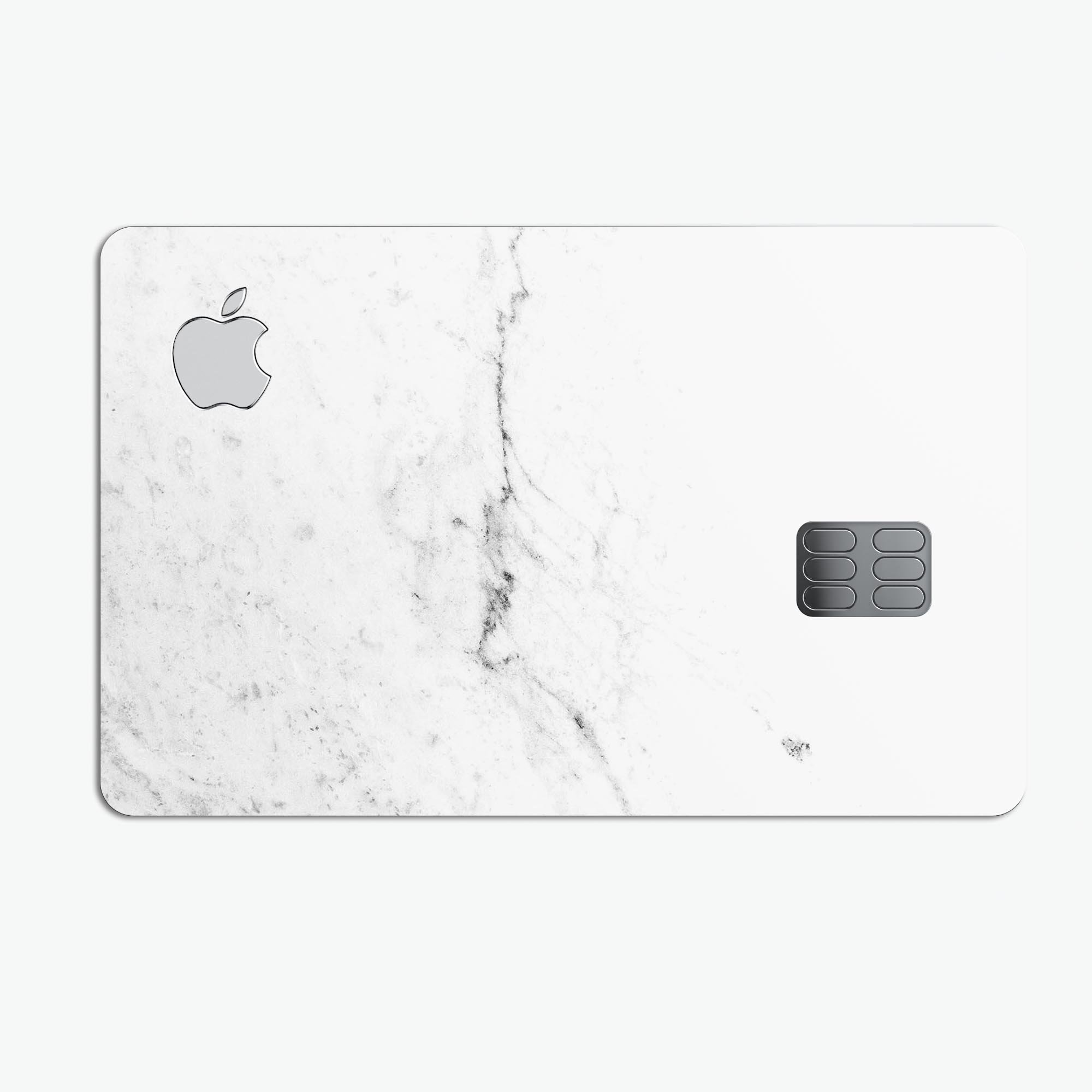 White and Gray Neutral Marble Surface decal applied on an Apple Card, showcasing its elegant design and protective features.