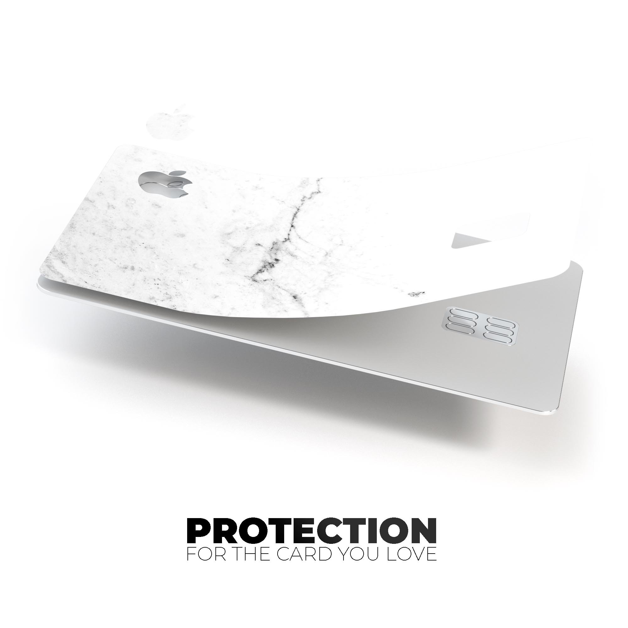 White and Gray Neutral Marble Surface decal applied on an Apple Card, showcasing its elegant design and protective features.