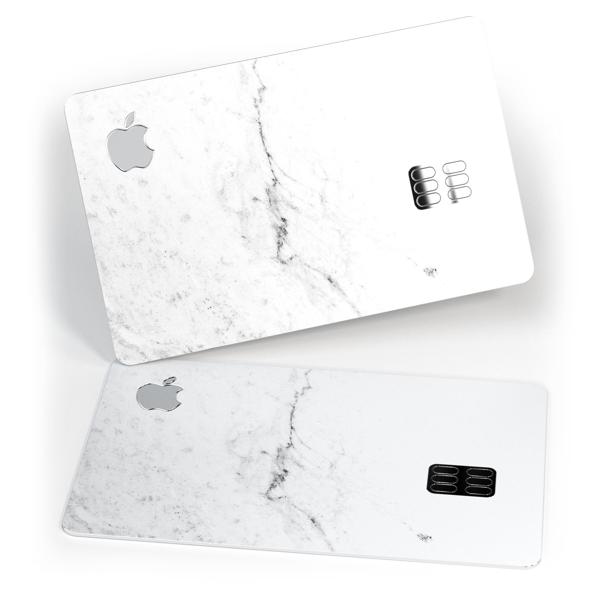 White and Gray Neutral Marble Surface decal applied on an Apple Card, showcasing its elegant design and protective features.