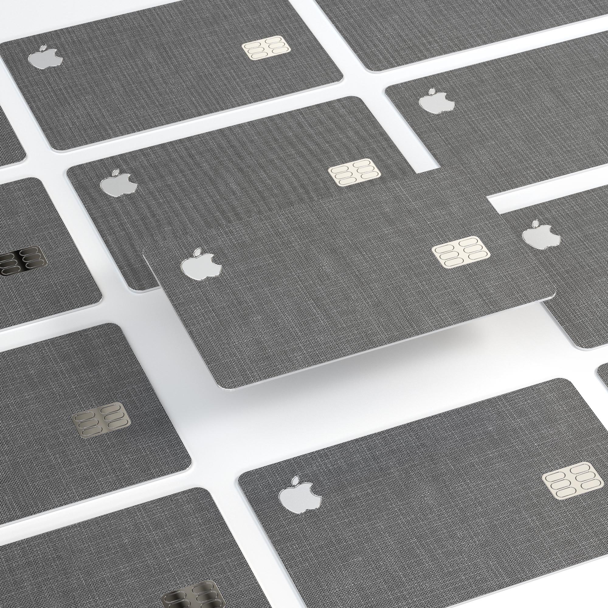 White and gray scratched fabric surface decal designed for Apple Card protection, showcasing its premium vinyl material and stylish finish.