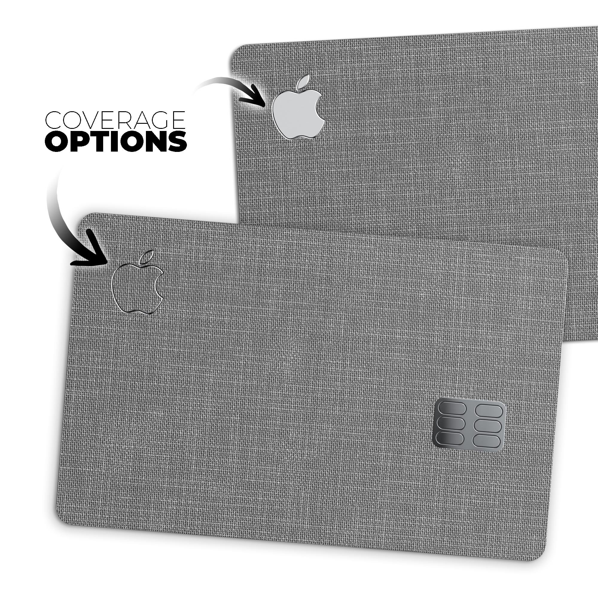 White and gray scratched fabric surface decal designed for Apple Card protection, showcasing its premium vinyl material and stylish finish.