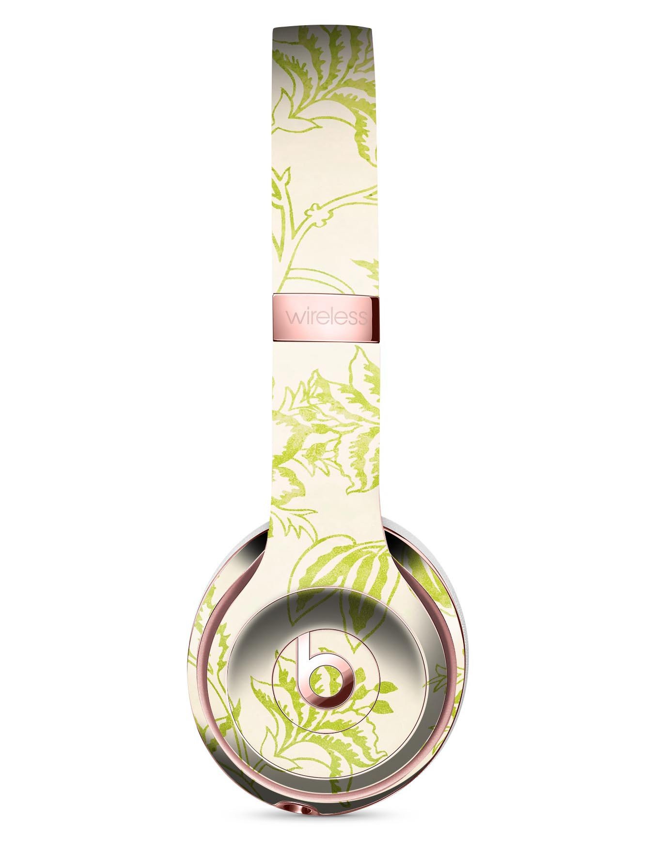 White and Green Floral Damask Pattern Skin Kit for Beats by Dre Solo 3 Wireless Headphones, showcasing vibrant floral design.