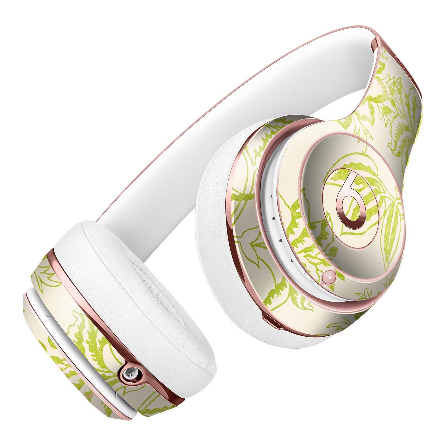 White and Green Floral Damask Pattern Skin Kit for Beats by Dre Solo 3 Wireless Headphones, showcasing vibrant floral design.