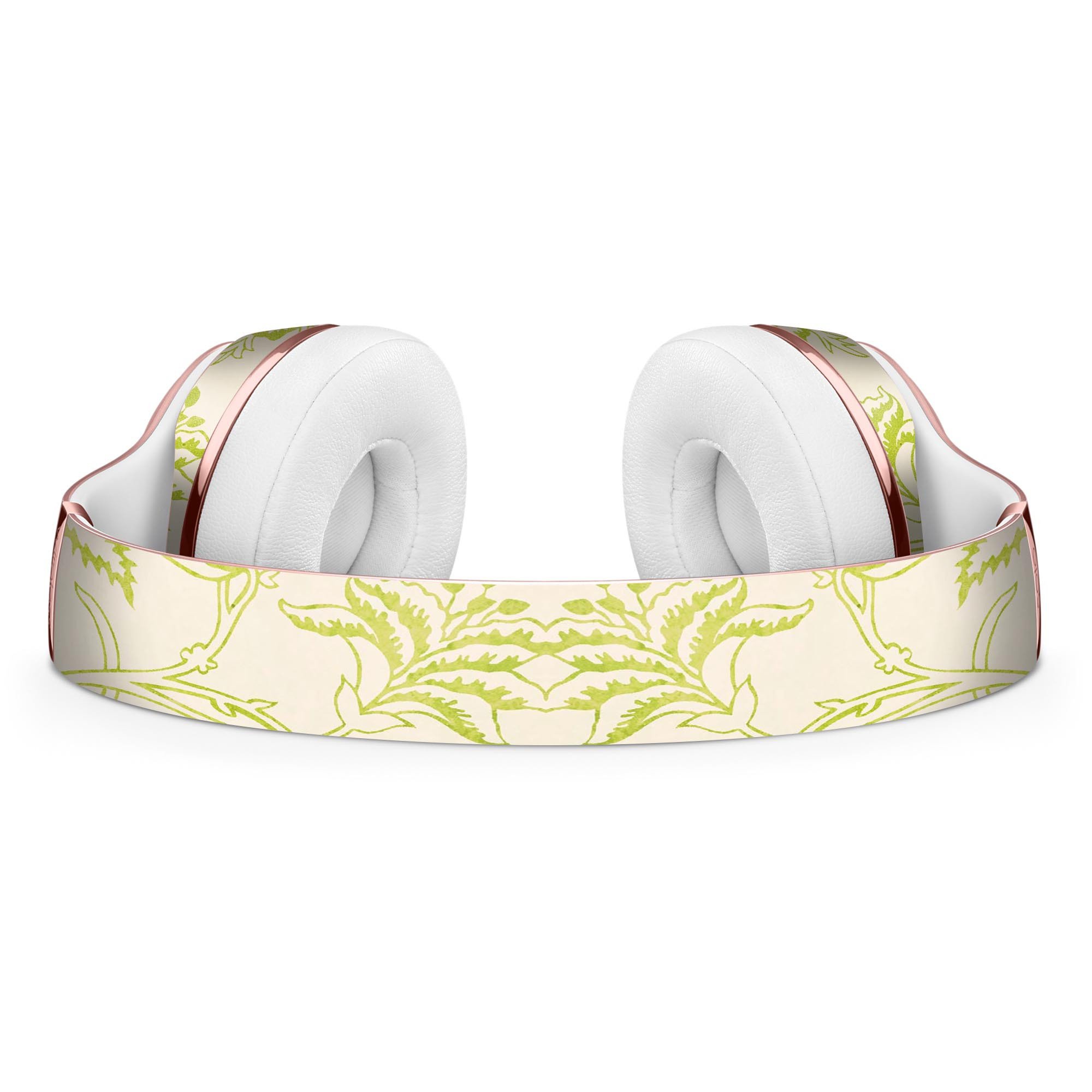 White and Green Floral Damask Pattern Skin Kit for Beats by Dre Solo 3 Wireless Headphones, showcasing vibrant floral design.