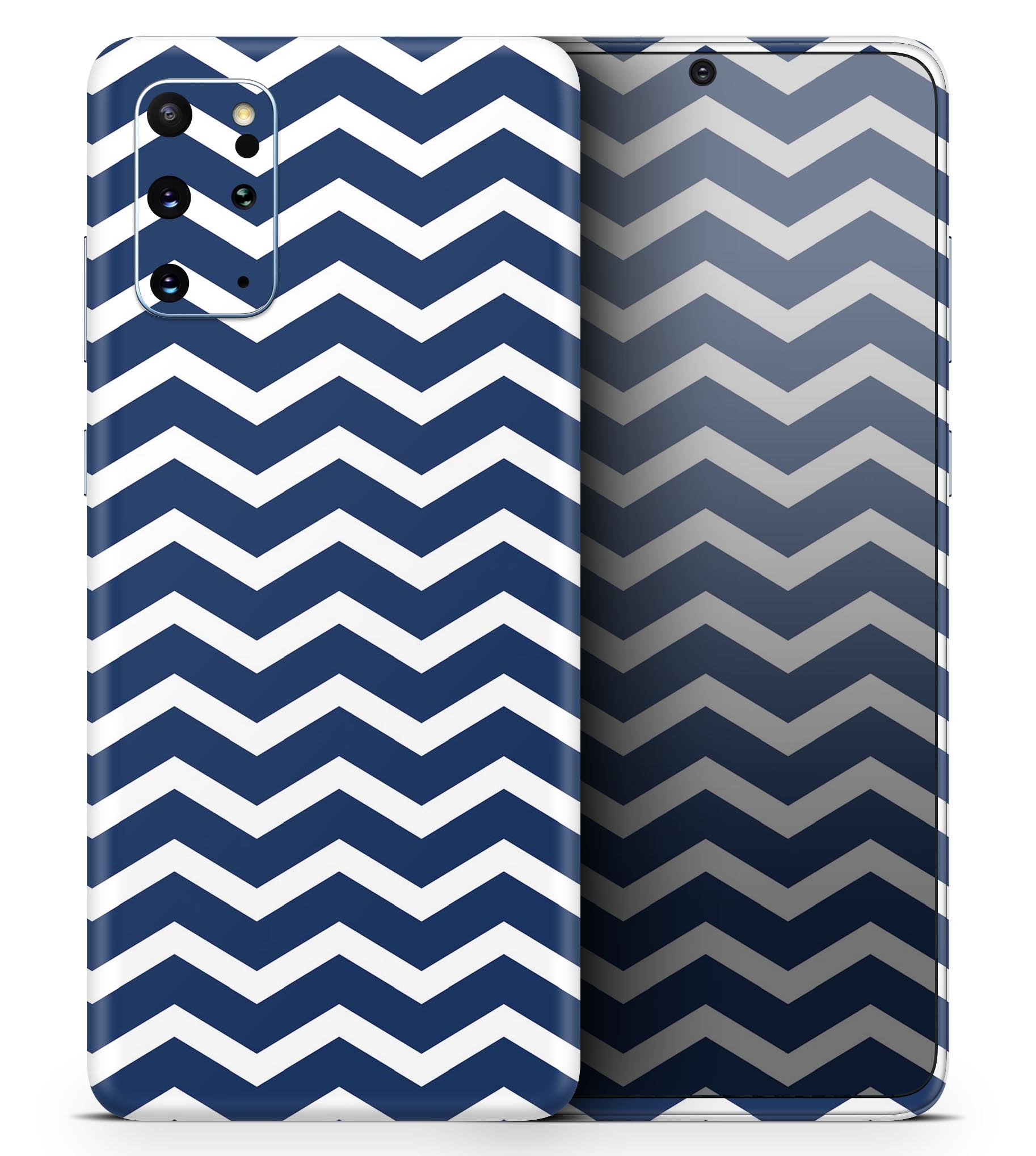 White and navy chevron stripes skin for Samsung Galaxy, showcasing a stylish design that enhances the device's appearance.
